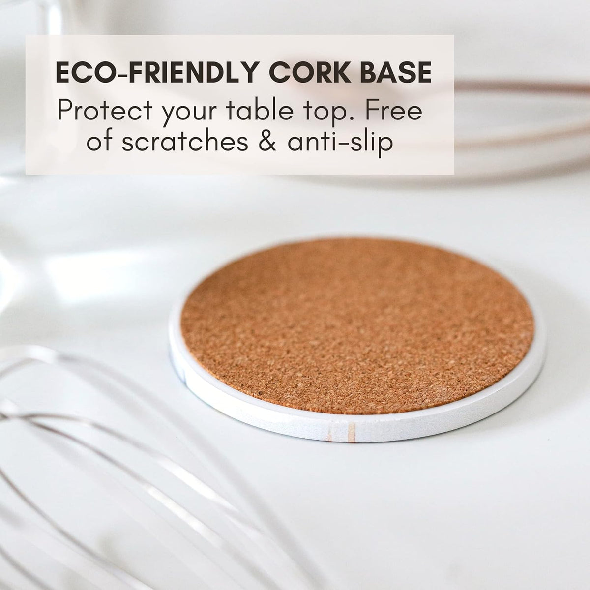 Absorbent Coaster Set of 6 with Holder, Drink Coasters for Coffee Table, Kitchen, Home Decor, Cute Ceramic Round Coasters, Alternative to Silicone, Cork or Glass Coaster (Granite with Black Holder)