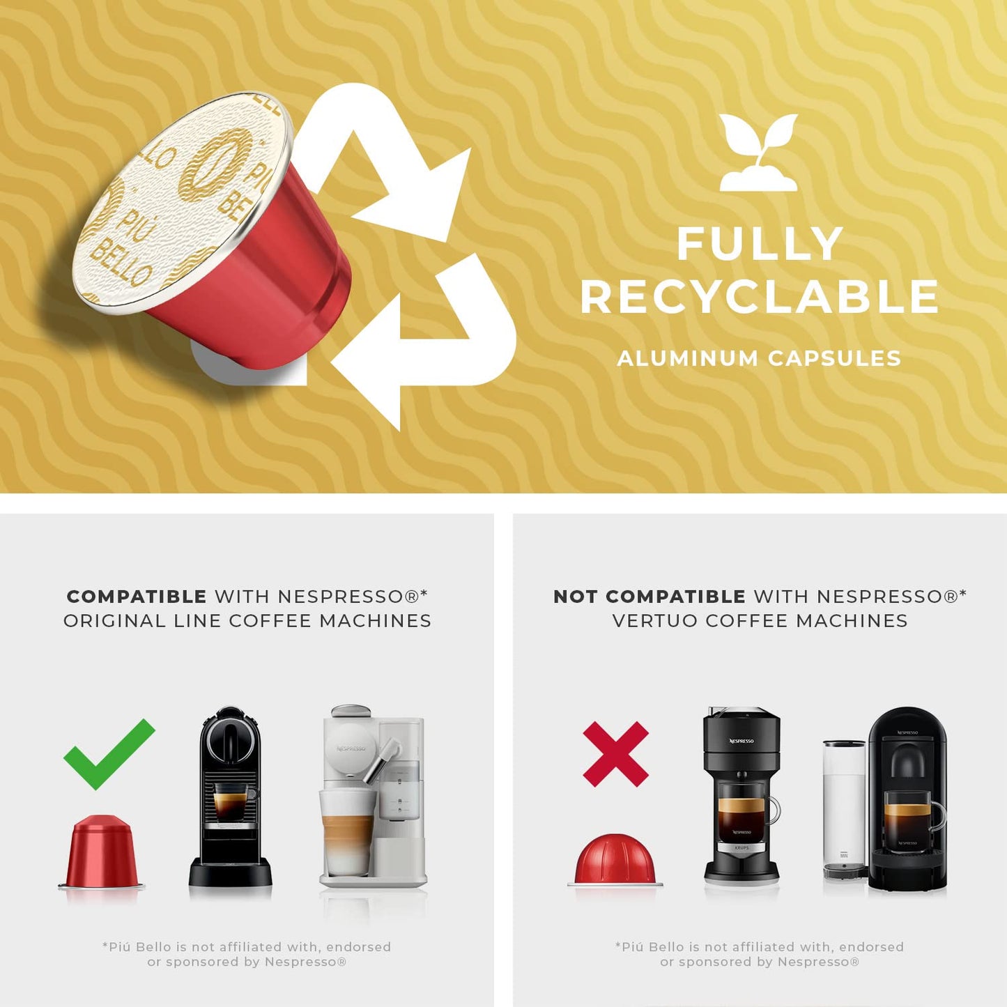 Piu Bello Bogota Espresso Coffee Pods for Nespresso Original Machines – Compatible Capsules Pack – Rich &amp; Balanced Taste – Strong Italian Espresso Flavor – Kosher Certified (60 Count, Single Flavor)