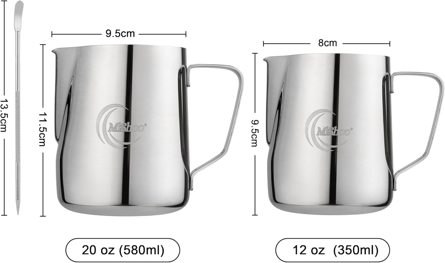 MiShoo™ Milk Frothing Pitcher 20oz – 304 Stainless Steel Milk Frother Cup for Espresso, Latte &amp; Cappuccino – Mixing Pitcher with Spouse Rustproof, Precise Pour Spout, Easy-Clean Espresso Accessories