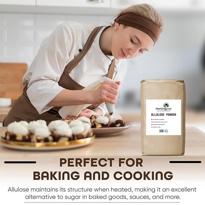 Morning Pep Allulose Sweetener 55 lb – Zero Calorie Sugar Alternative, 100% Pure, No Erythritol, Non-GMO Project Verified, Keto Certified, OU Kosher, No Fillers, Ideal for Baking and Beverages, BULK Bag