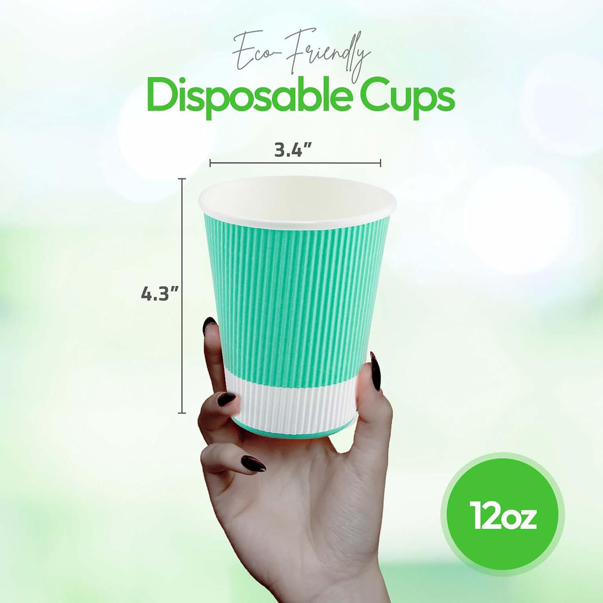 Restaurantware Ripple Wall Coffee Cups 500 Count 12 Ounce Insulated Light Green Paper Cups, Rolled Rim Spill-Resistant Disposable Paper Non-Slip for Coffee, Beverages
