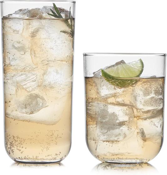 Polaris Axis Tumbler &amp; Rocks Drinking Glasses Set of 16, Glass Cups | 17.75 oz and 15 oz Capacities for Water, Juice, Cocktails, and More with Dishwasher-Safe Convenience for Easy Cleanup