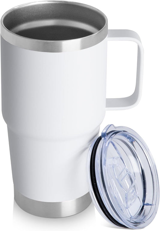 20oz Tumbler with Handle & Lid, Insulated Stainless Steel Travel Mug, Leakproof Cup for Coffee & Tea, BPA-Free Double-Wall