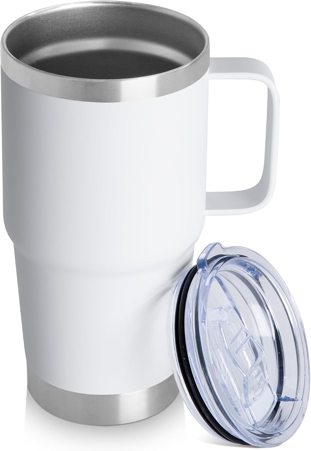 20oz Tumbler with Handle &amp; Lid, Insulated Stainless Steel Travel Mug, Leakproof Cup for Coffee &amp; Tea, BPA-Free Double-Wall Vacuum Tumblers for Hot/Cold Drinks, Commuter, Gym, Office, White 1 Pack