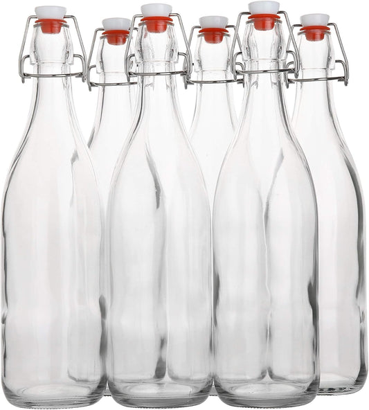 Flip Top Glass Bottle [1 Liter / 33 fl. oz.] [Pack of 6] – Swing Brewing with Stopper for Beverages, Oil, Vinegar, Kombucha,