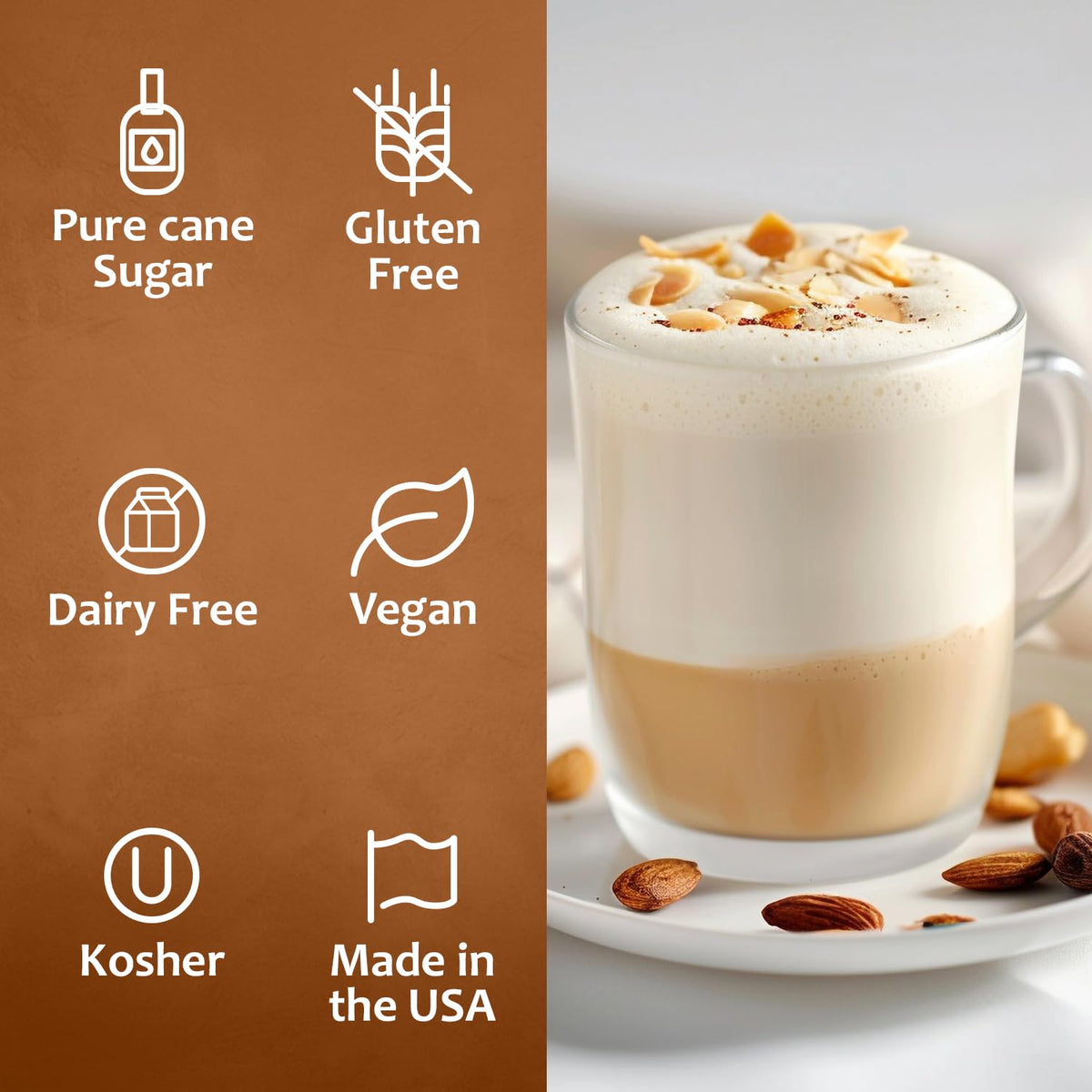 Syruvia Almond Coffee Syrup - 25.4 fl oz - Kosher Syrups, Gluten Free, No Coloring, Perfect for Drinks, Soda, Shakes,