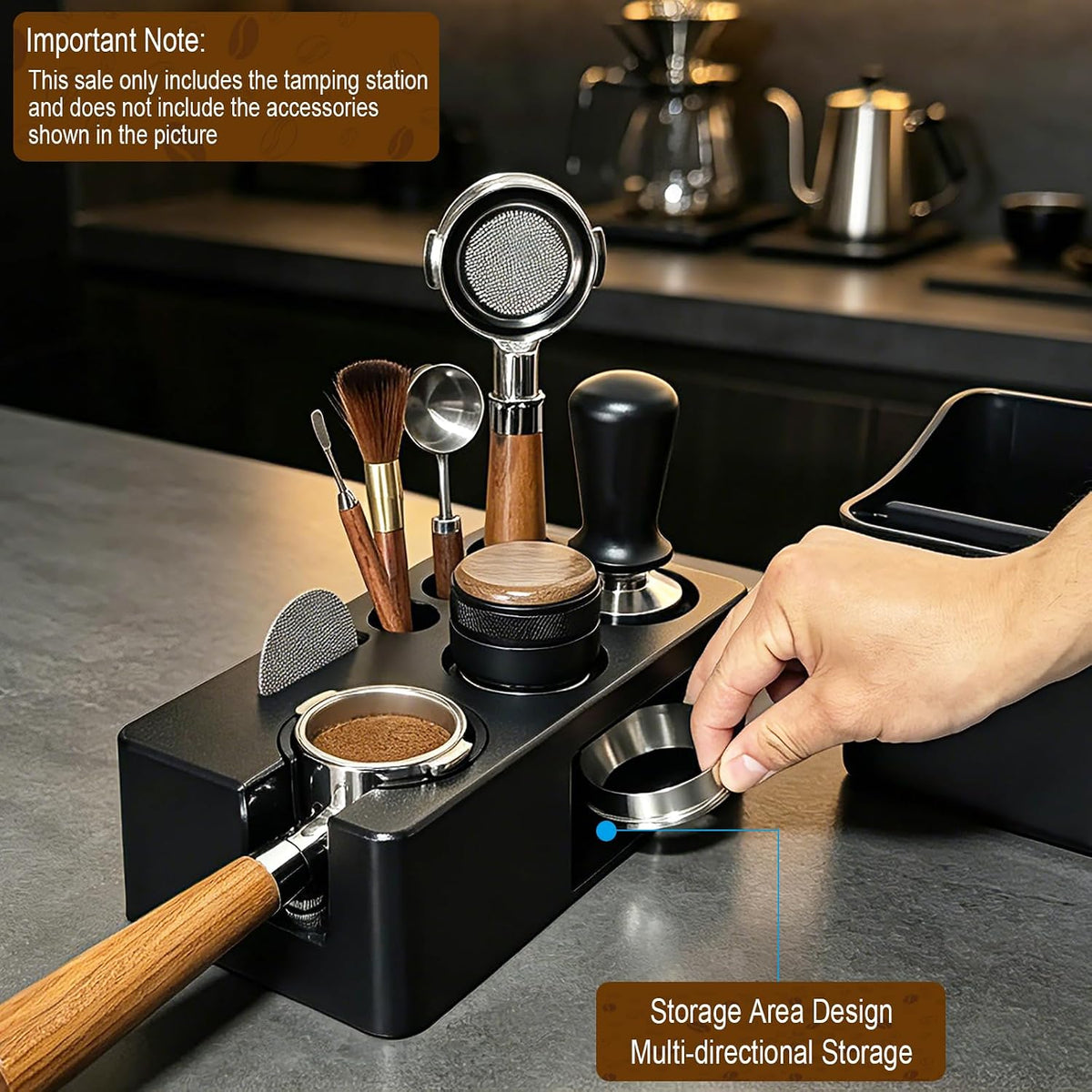 Upgraded Espresso Tamping Station,Espresso Accessories Organizer,Multi-Functional Coffee Accessories Tamper Station,Espresso Station Fit For Standard Portafilter (Black, 51-58mm)