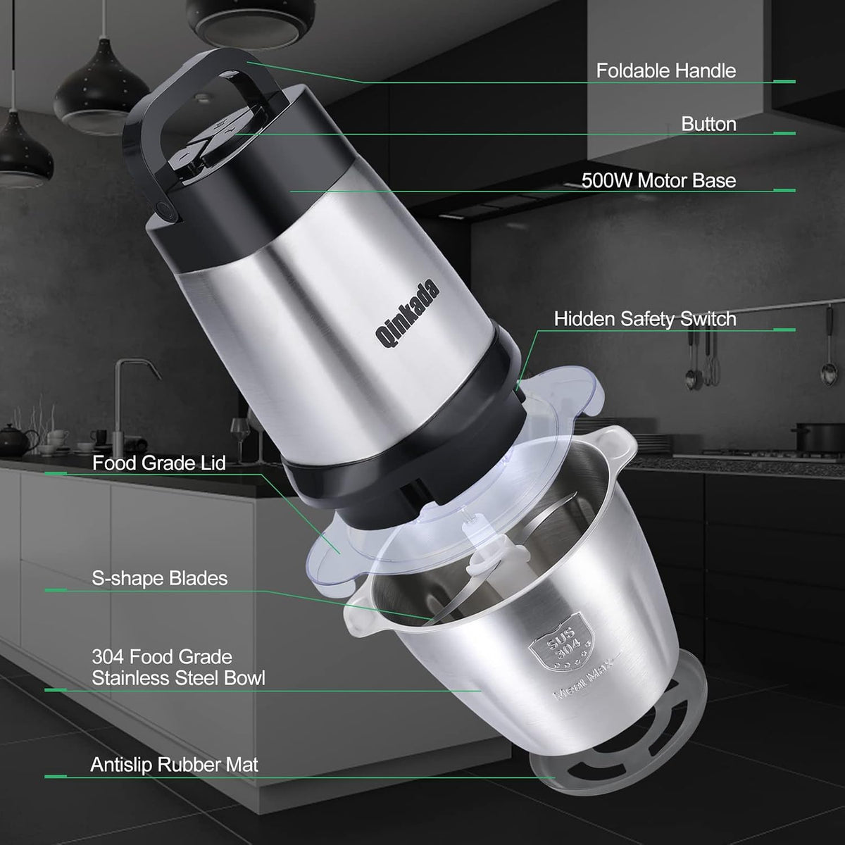 Food Processor, 500W Powerful Meat Grinder, 14Cup Stainless Steel Bowl, 3 Speed Modes 4 Bi-Level Blades for Onion, Meat, Nuts, Fruit, Garlic, Vegetable, Baby Food
