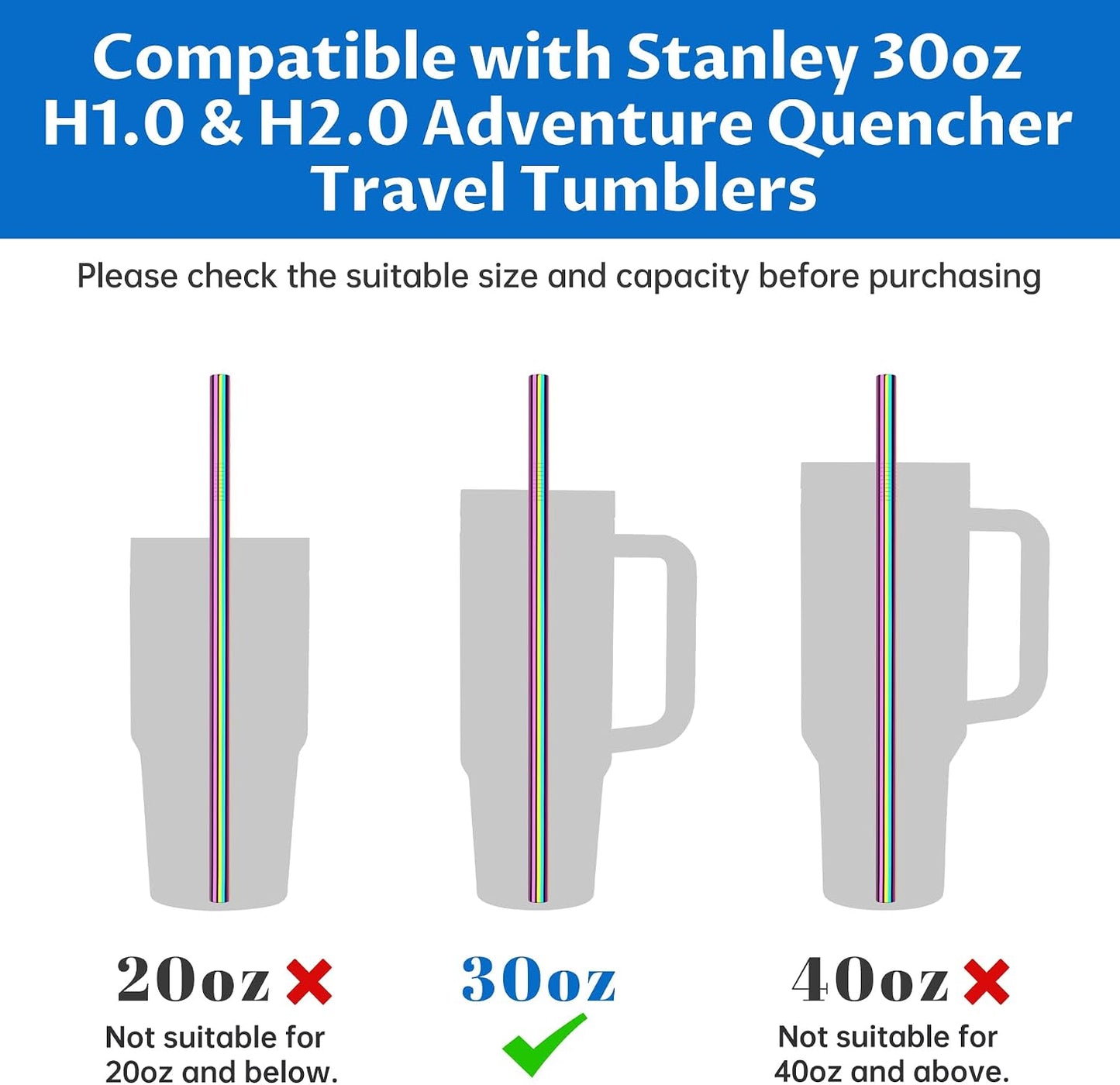 Tomorotec 14PCS Stainless Steel Straws Fit for 30oz Stanley Tumblers