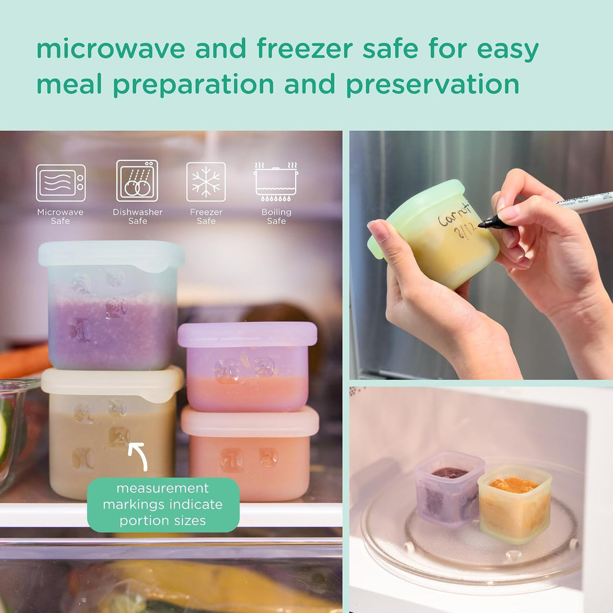 Olababy Silicone Baby Food Storage Containers 4pk, 4oz (Blueberry) | For Baby Food, Snacks, Formula, Puree &amp; Sauce. BPA &amp; Micro Plastic-Free. Daycare Essentials for Toddlers.