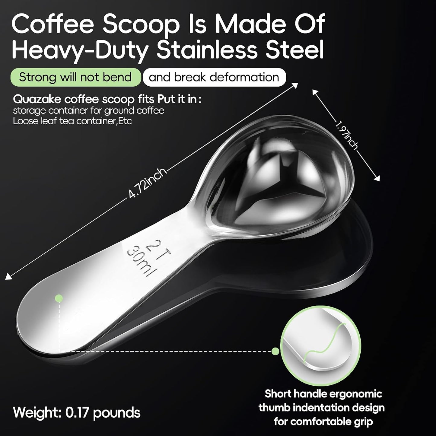 Coffee Scoop 1&amp;2 Tablespoon Measuring Spoons for Ground Coffee 18/8(2pcs).