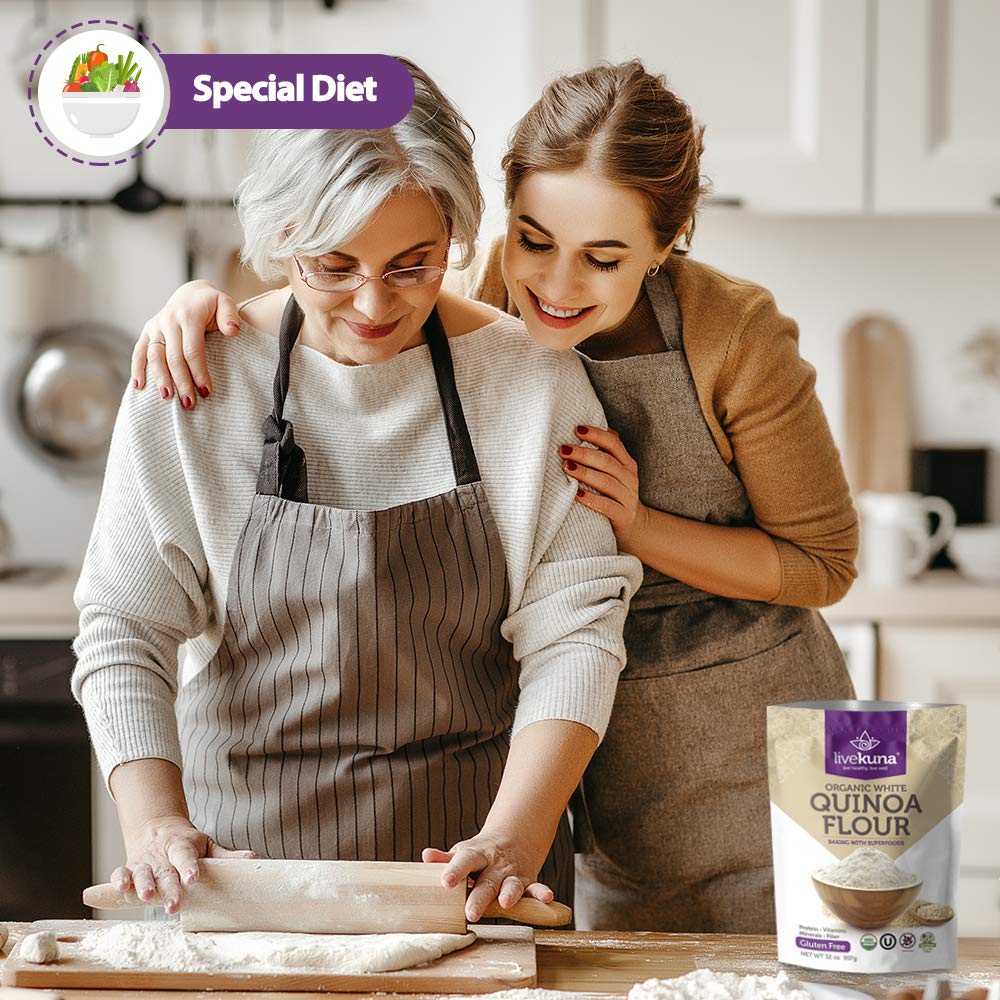 LiveKuna Organic Quinoa Flour, Gluten-Free Baking Flour, 32 oz