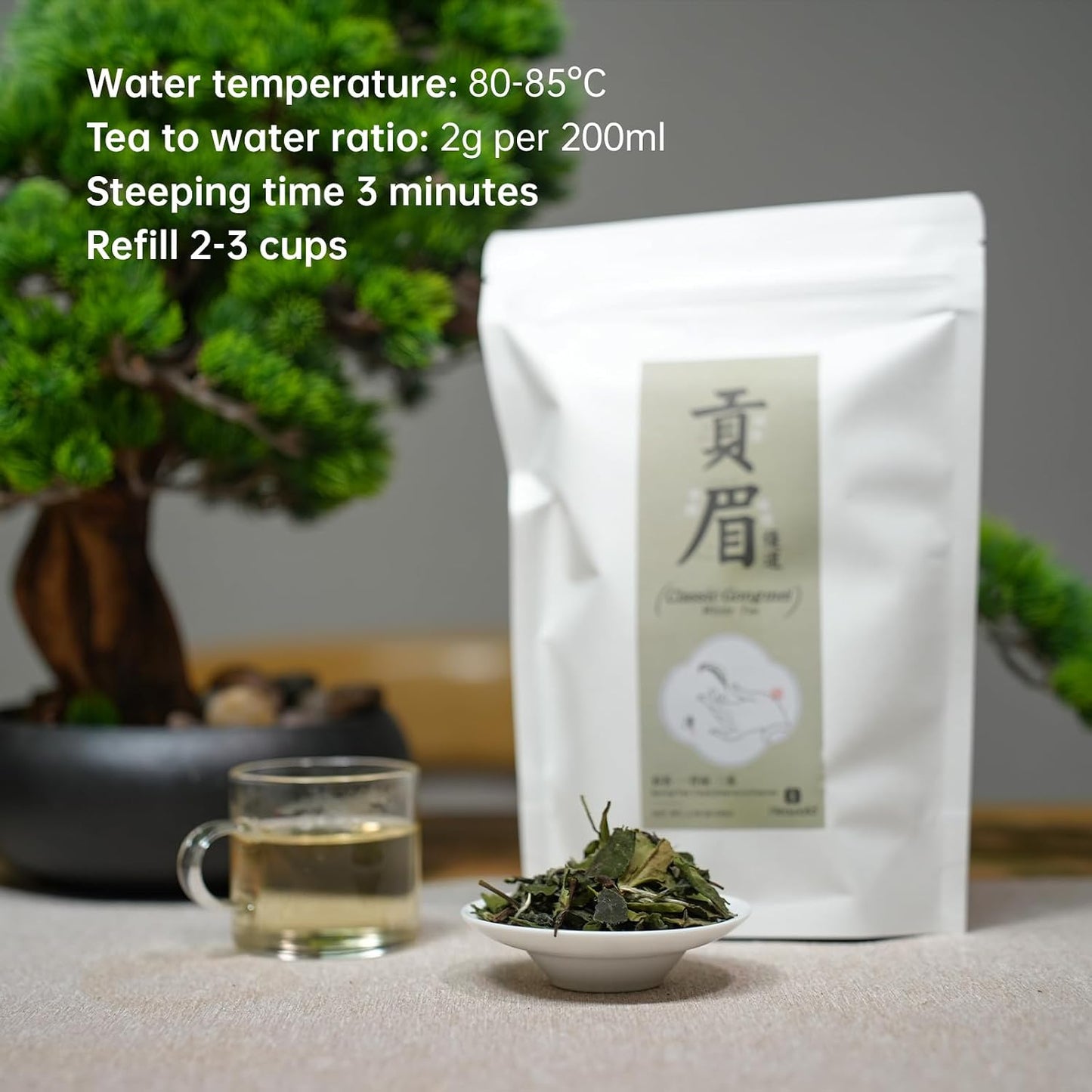 iTeaworld Gongmei Loose Leaf White Tea,Low Caffeine Multiple Steeping 1.7oz | Up to 100 Cups | Smooth Mellow Taste | Low Bitterness|Easy Mug Brewing|Perfect for Daily Drinking &amp; Relaxation