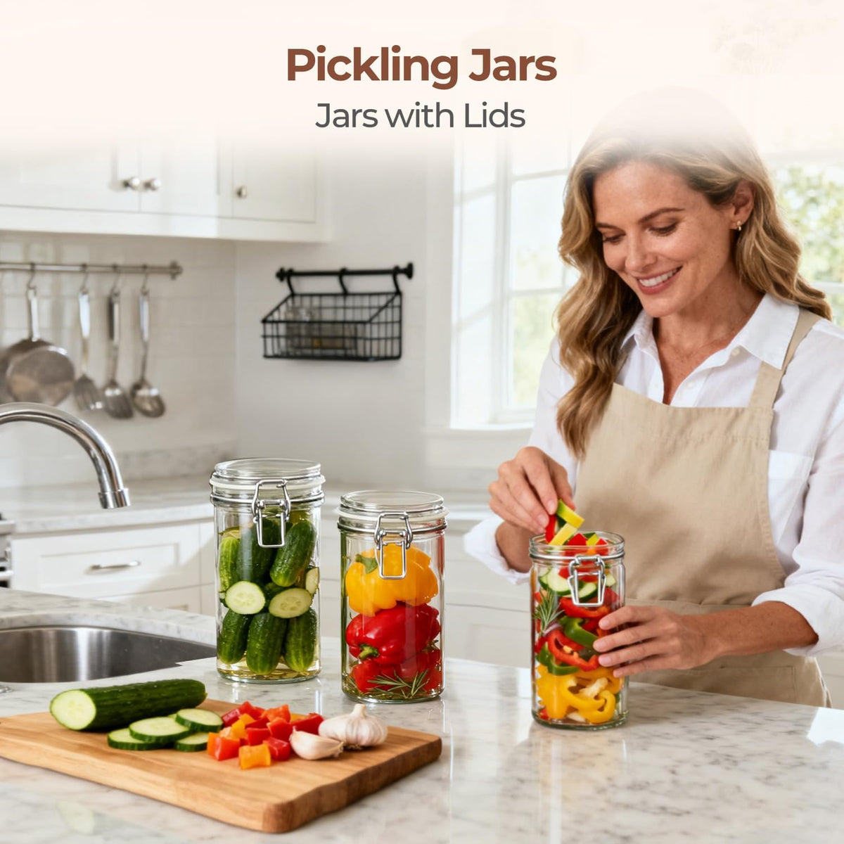 ComSaf Glass Pantry Jars with Airtight Lids 34 oz 3 Pack Coffee Canisters