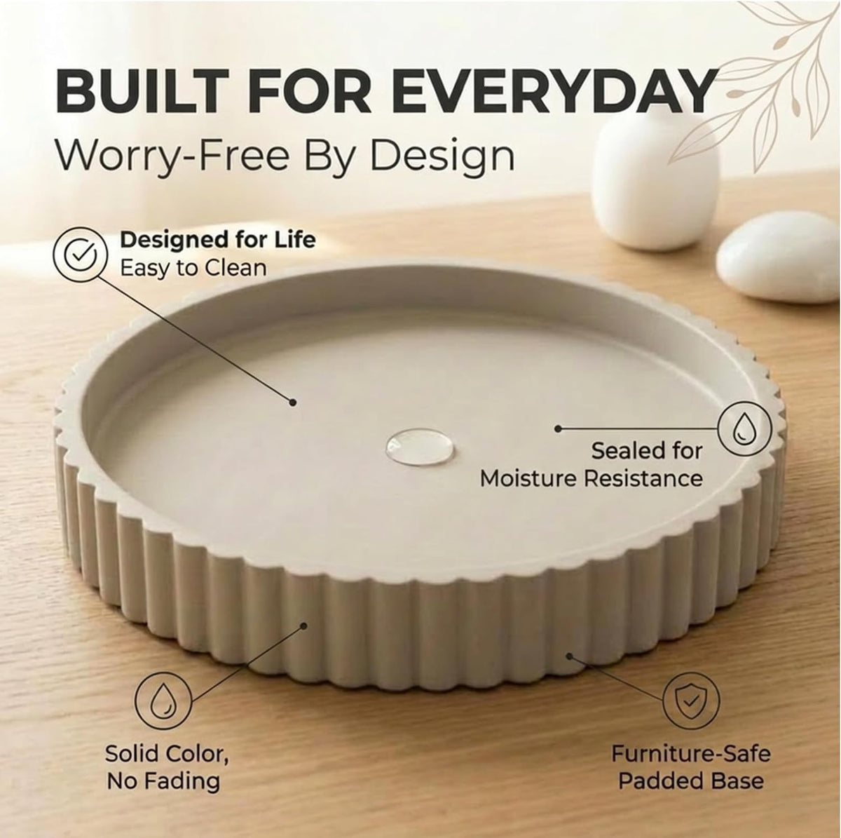 13-Inch Concrete Round Tray Home Decor for Coffee Table Decor - Round Coffee Table Tray - Circular Kitchen Island Trays