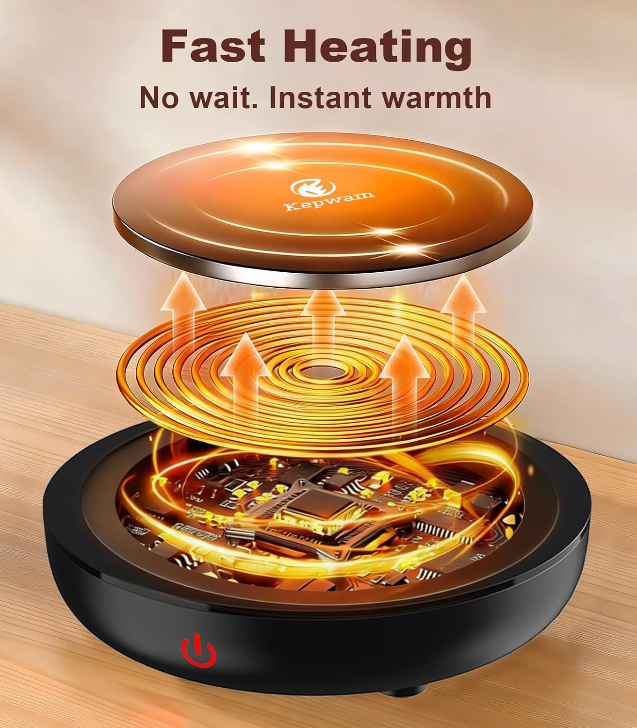 Kepwam Coffee Mug Warmer for Desk, 3-Temp Fast Heating Cup Warmer with 6H Auto Shut Off, LED Light &amp; Smart Candle Warmer for All Beverages, Ideal Gifts for Women Men