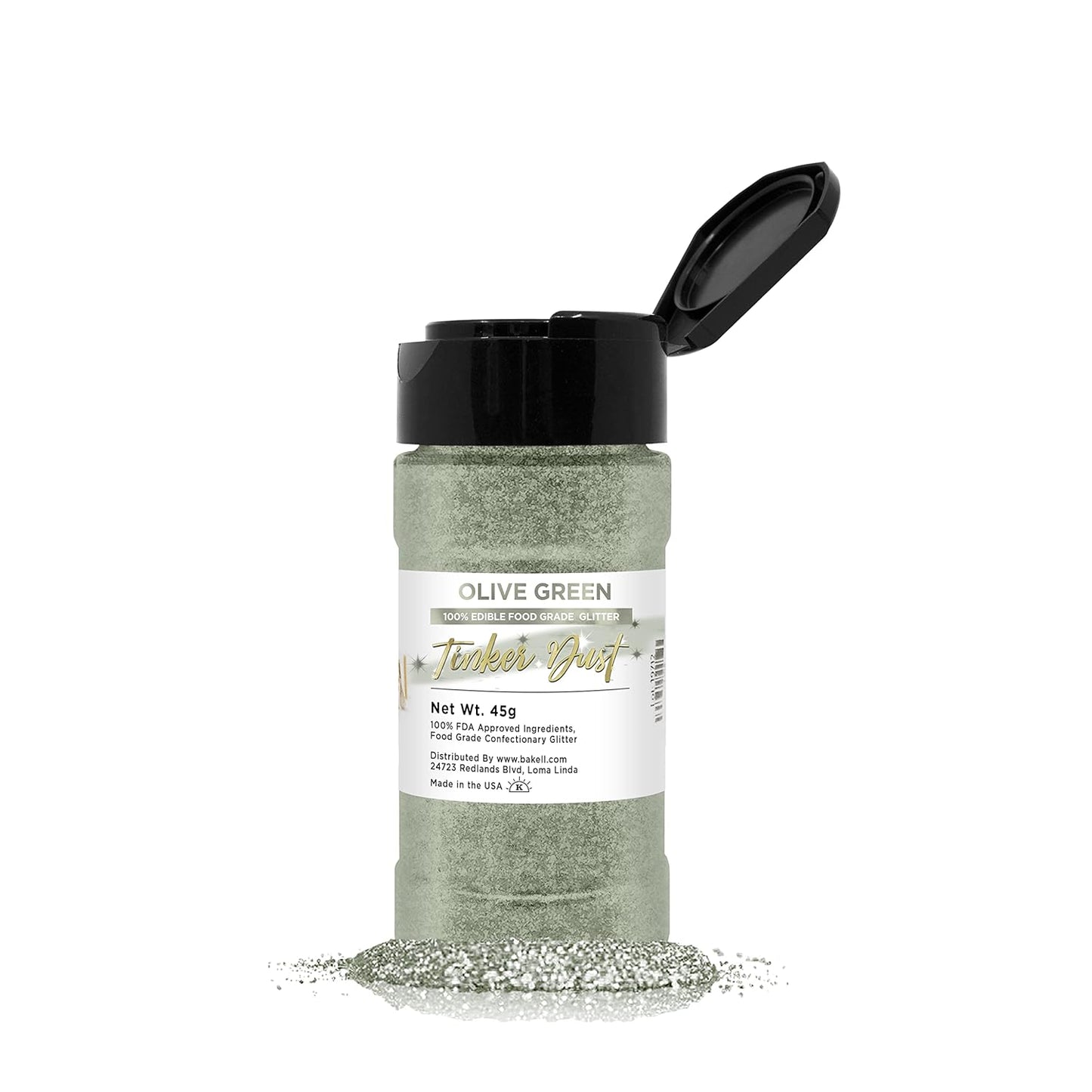 Olive Green BAKELL Edible Glitter, 45 Grams | TINKER DUST Edible Glitter | KOSHER Certified | 100% E