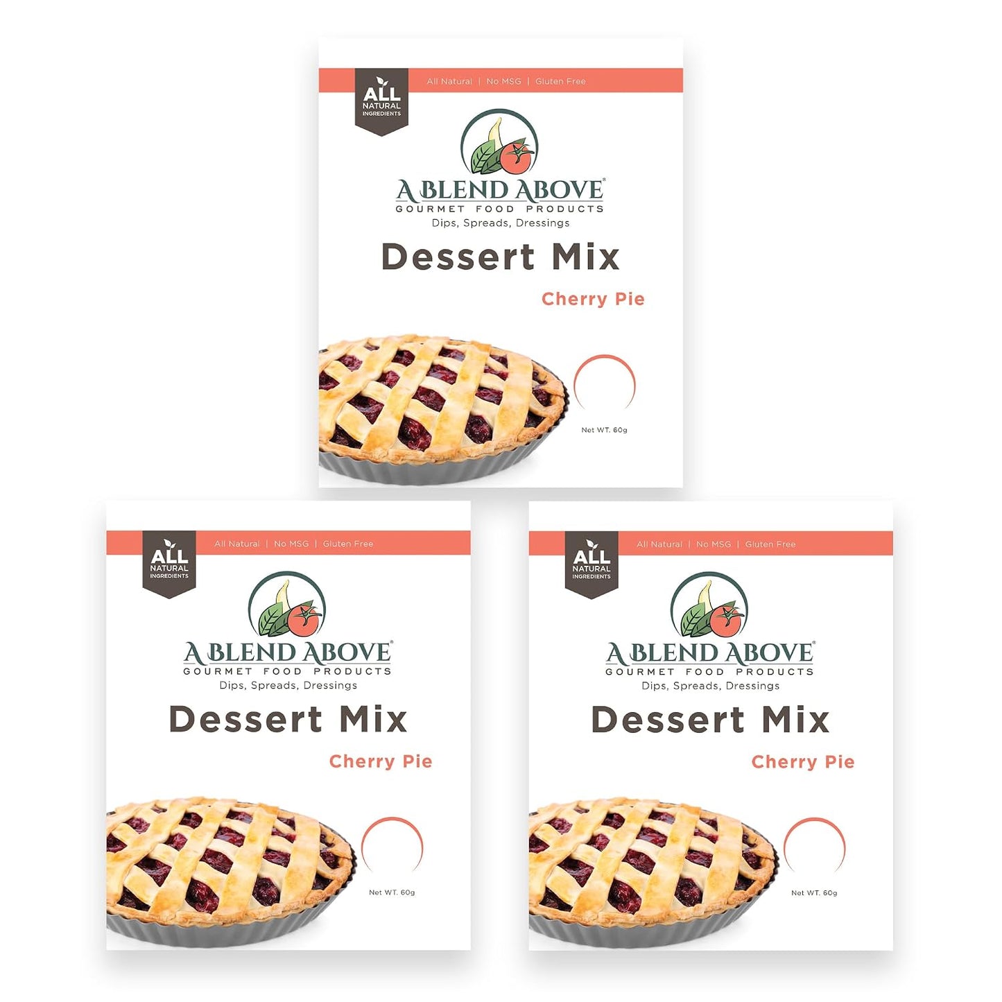 A Blend Above Cherry Pie No Bake Dessert Mix - All Natural, Gluten Free, No MSG - Instant Dessert Mix, Fruit Dip, Bagel Topping, Frosting, Cheesecake Filling - Makes 16 Oz (Pack of 3)