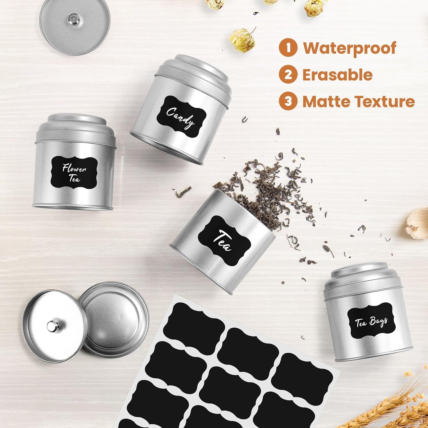 TRISCO Tea Tin with Airtight Double Lids for Loose Leaf Tea Storage, 8 Oz Kitchen Small Tin Can and Tea Canister for Tea Coffee Sugar Candy Spices (12 Pcs)