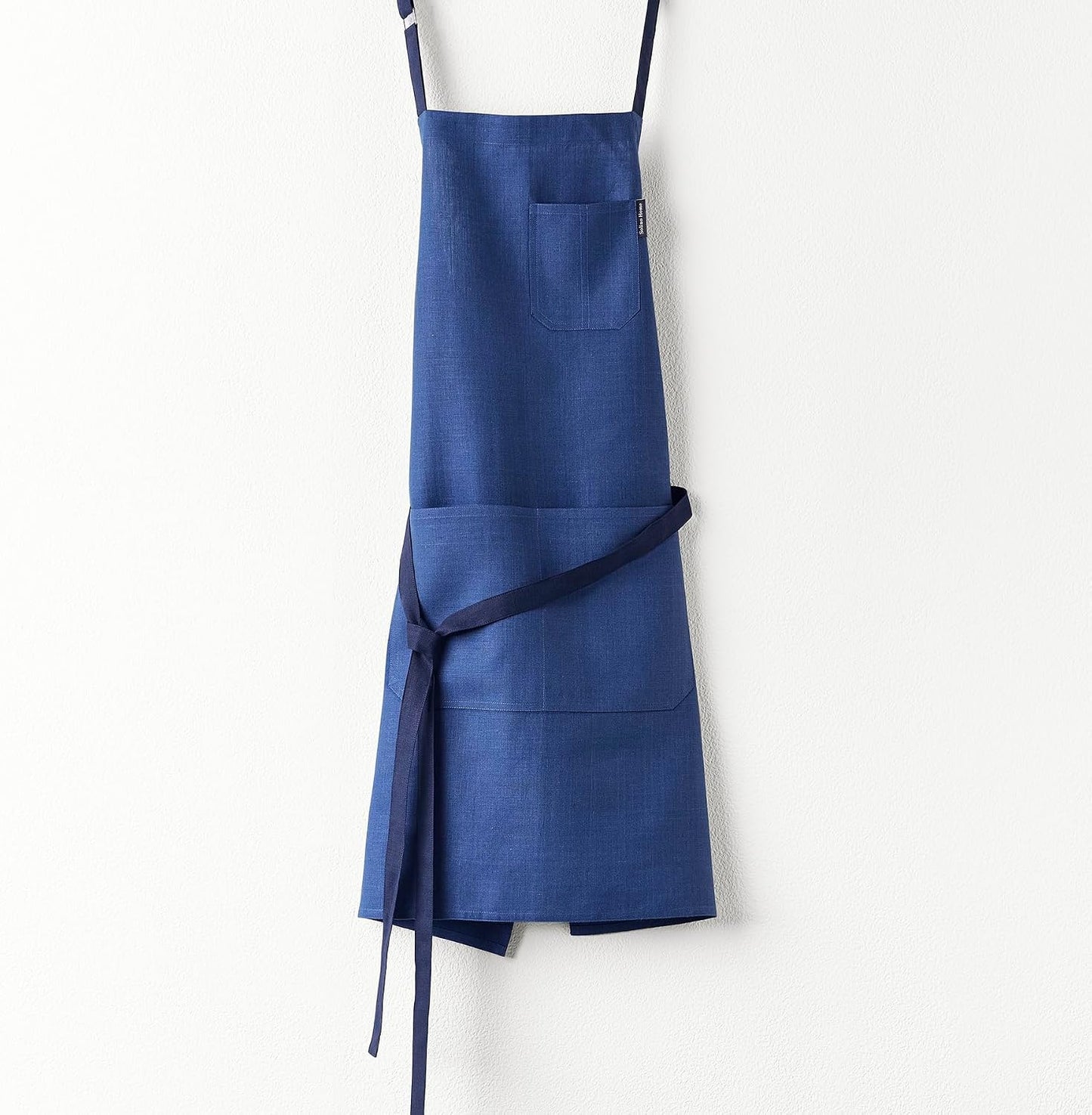 Solino Home 100% Pure Linen Apron, 32 x 27 in, Blue and Navy, Classic Apron | Linen Chef Wear an apron with pockets for cooking and hosting, handwoven linen with adjustable neck ties, OEKO-TEX Certified