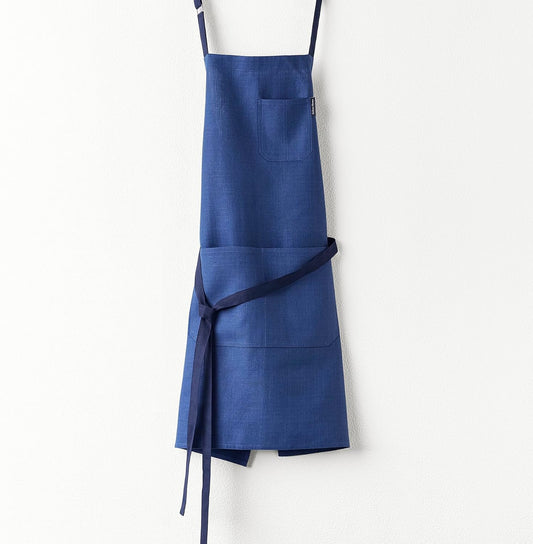Solino Home 100% Pure Linen Apron, 32 x 27 in, Blue and Navy, Classic Apron | Linen Chef Wear an apron with pockets for cooking and hosting, handwoven linen with adjustable neck ties, OEKO-TEX Certified