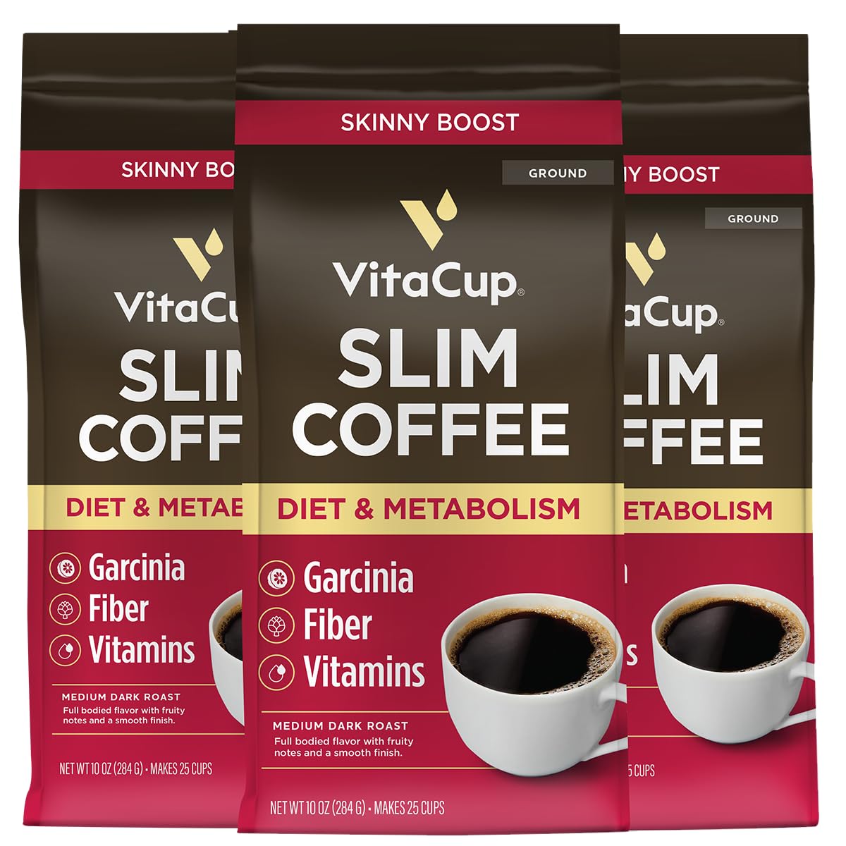VitaCup Slim Medium Dark Roast Ground Coffee, 30oz, 3 Bags