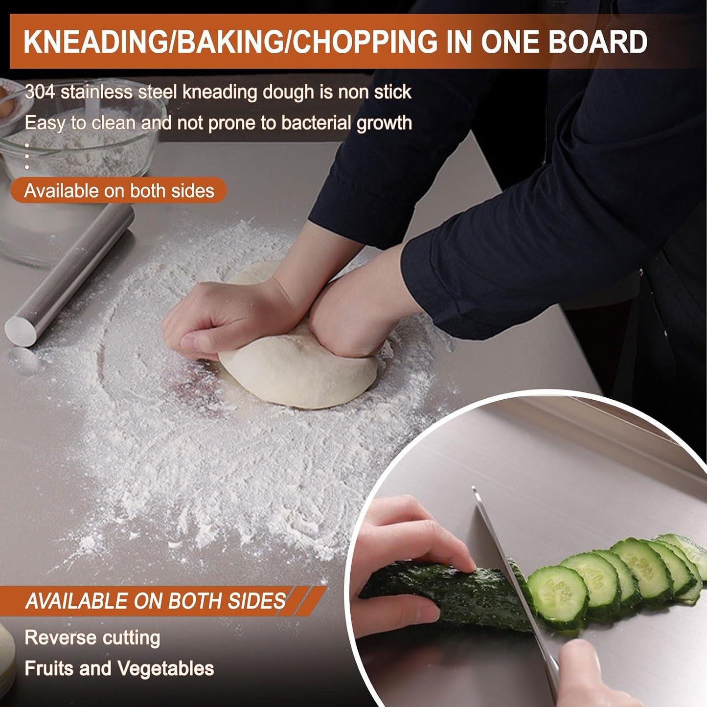 Stainless Steel Cutting Boards for Kitchen,304 Stainless Steel Chopping Boards with Lip and Non-slip silicone pad for Countertop Cutting Meats Fruits,Easy To Clean (15.7 * 23.6 * 0.06inch)