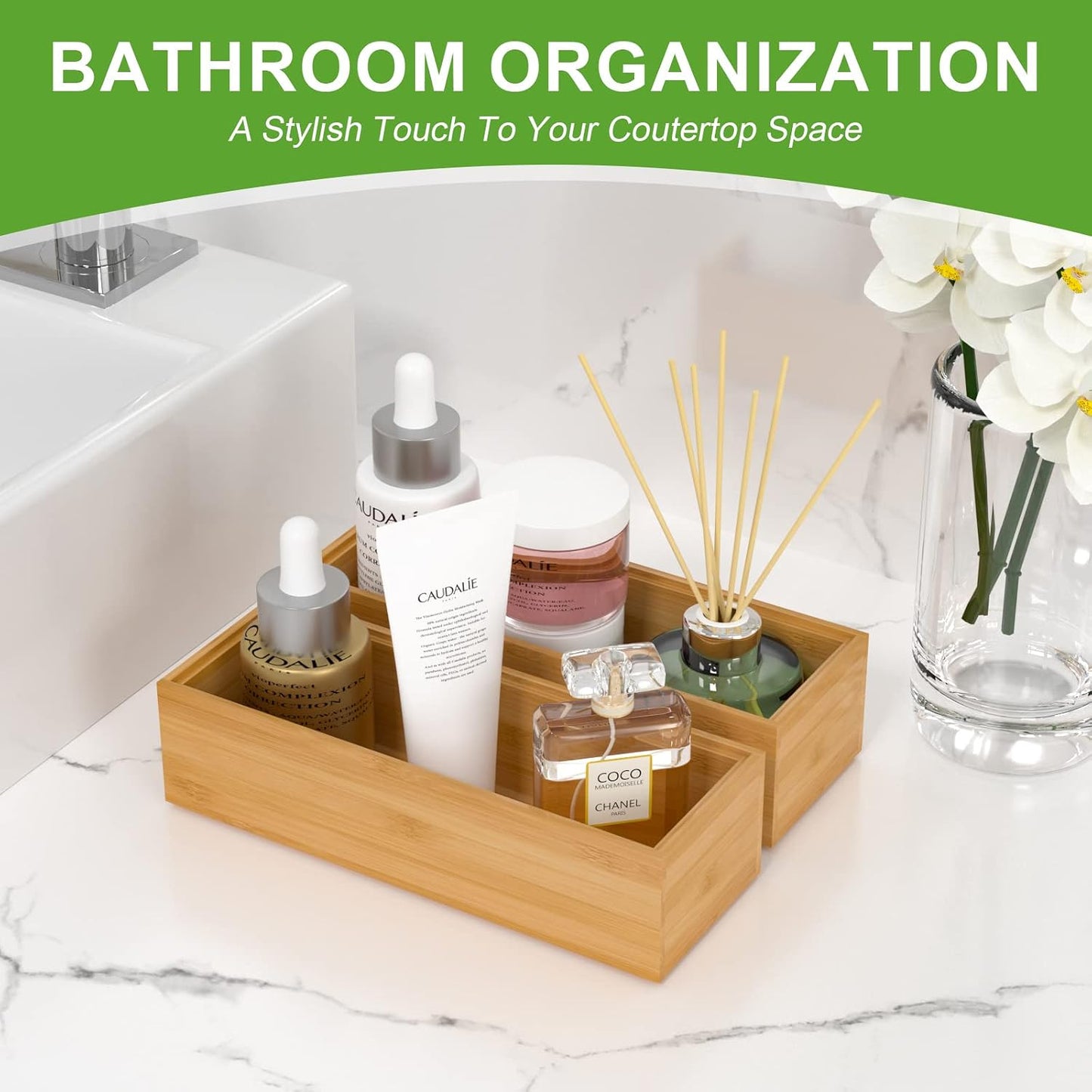 Lixple Bamboo Kitchen Drawer Organizer, 2 Pack, 9" x 3" x 2"