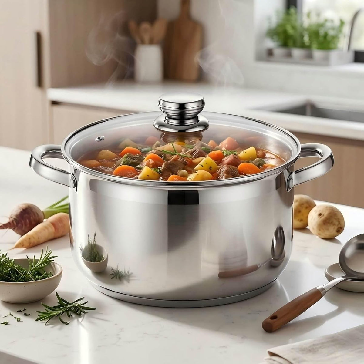 Stainless Steel Stockpot with Lid - 10 Quart Soup Pot for Induction Cooking