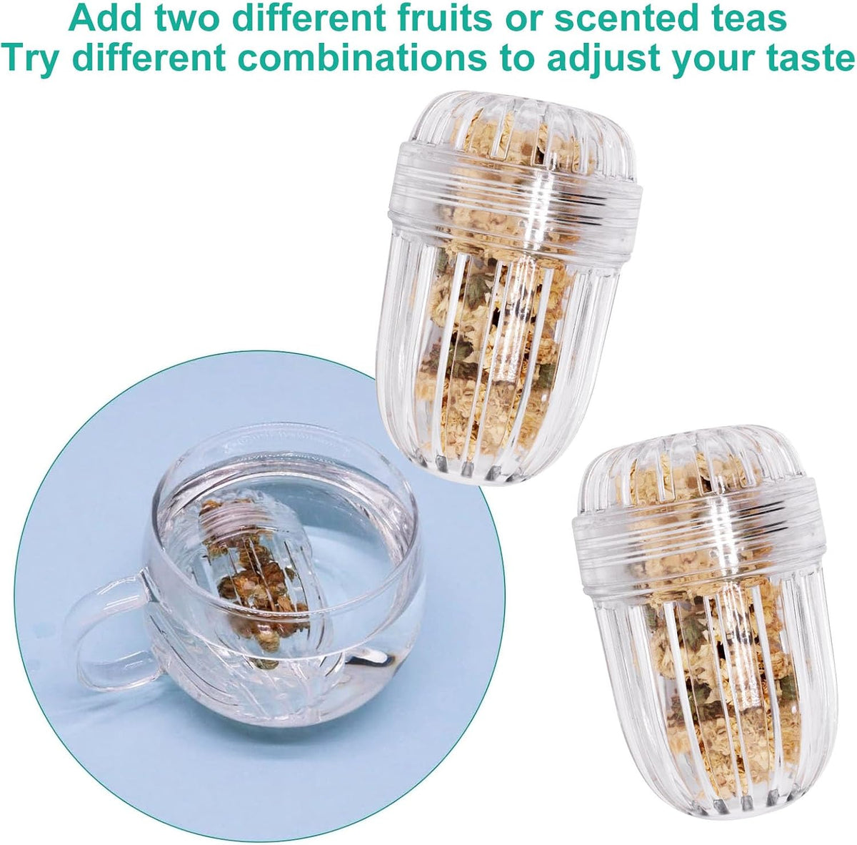 2Pcs Upgraded Fruit Infuser Insert for Wide Mouth Water Bottles, Flower Tea Infuser Bottle Ball, Leak-Proof Herb &amp; Tea Strainer for Loose Leaf Tea, Floral Tea, Coffee, Fruit