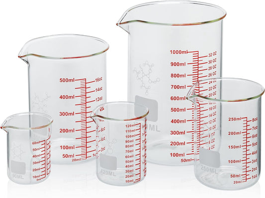 High Borosilicate Glass Measuring Cup Set-V-Shaped Spout,Includes 60ml(2OZ), 120ml(4OZ), 250ml(8OZ), 500ml(16OZ), and 1000ml