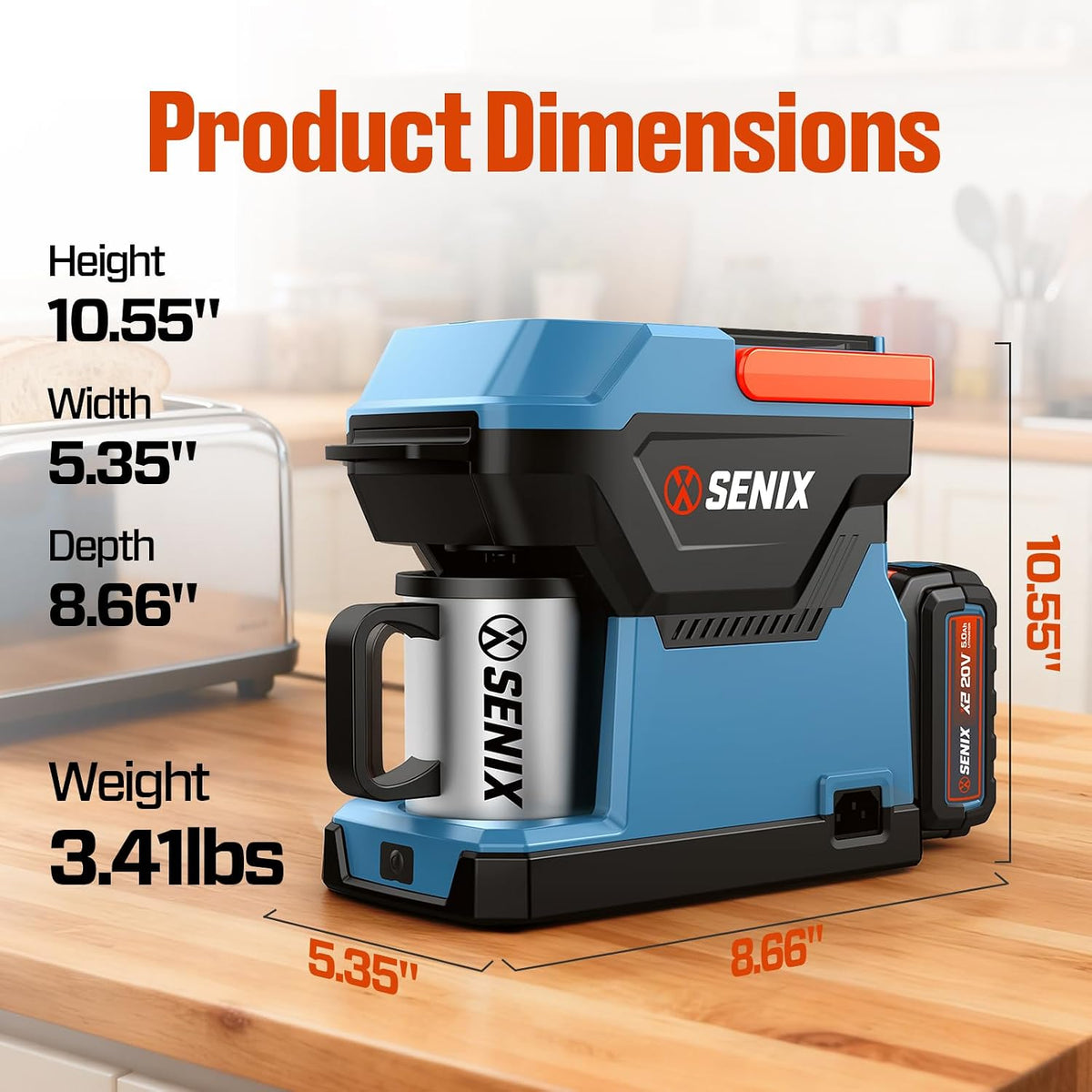 SENIX Portable Coffee Maker with 5000mAh Battery, Dual AC/DC Electric Coffee Machine for Car/RV/Camping, Cordless Outdoor Travel Brewer Compatible with Ground &amp; ESE Pods, Included Cup