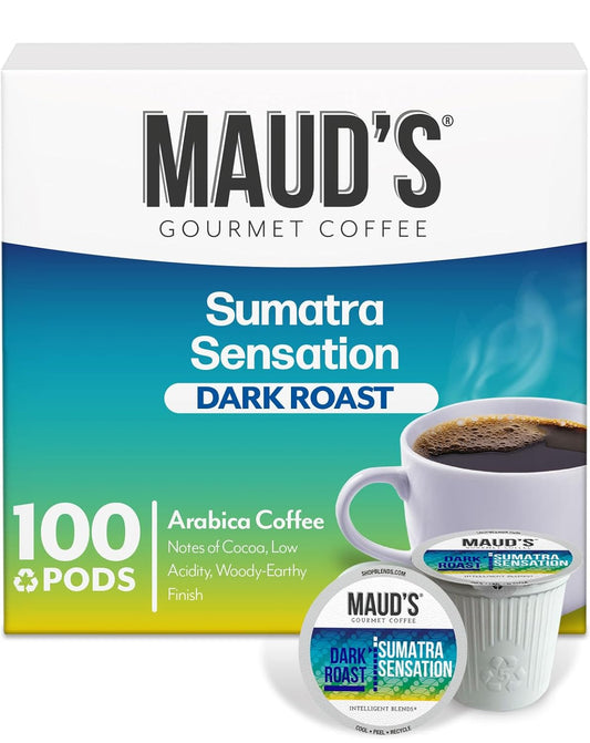 Maud's Sumatra Coffee Pods, 100 ct, Dark Roast Coffee in Recyclable Single Serve Pods – 100% Arabica Coffee, Compatible with