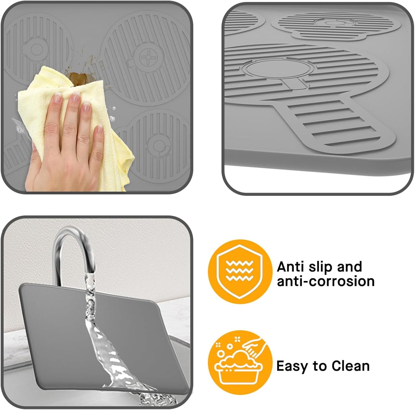 Silicone Coffee Mat 25"x16'' Large Coffee Bar Mat for Counter Station Accessories, Bar Mat with Detachable Dish Drying Mat - Fits Under Coffee Maker, Ice Cream Maker &amp; Dish Rack, 3 IN 1