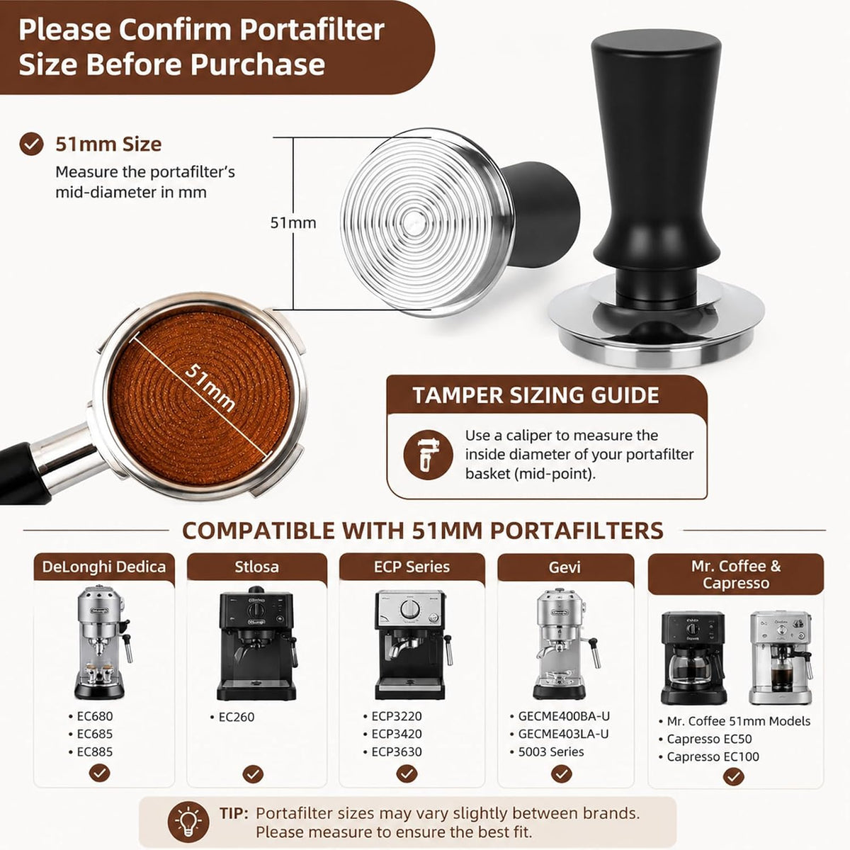 51mm Espresso Tool Kit, Coffee Tamper, Distributor, Funnel, Puck Screen