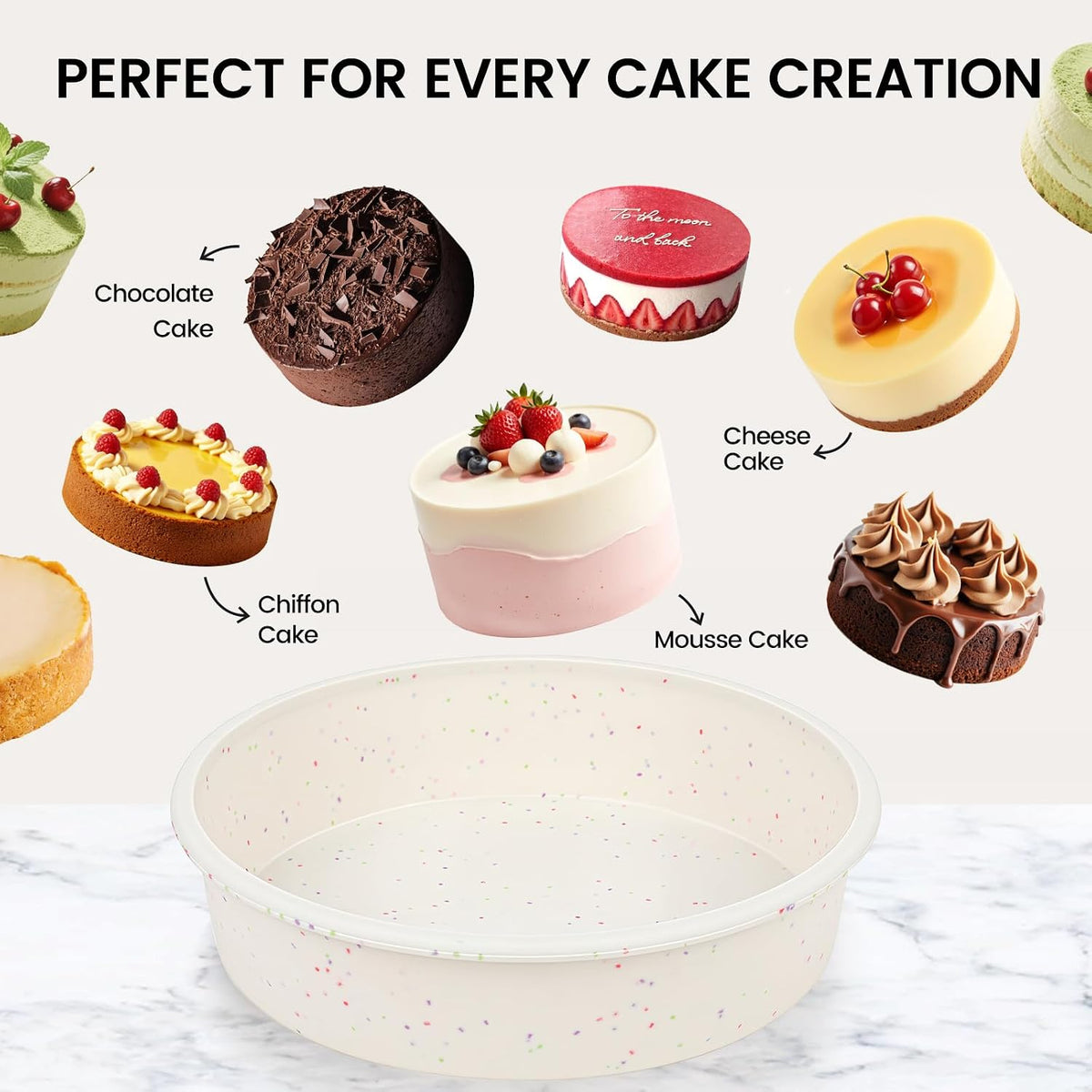 Vinino 6 Inch Round Cake Pans, 2 Pack Silicone Mold with Metal Frame | Ideal for Layer Cakes and Birthday Baking, Flexible Design for Homemade Desserts and Easy Storage