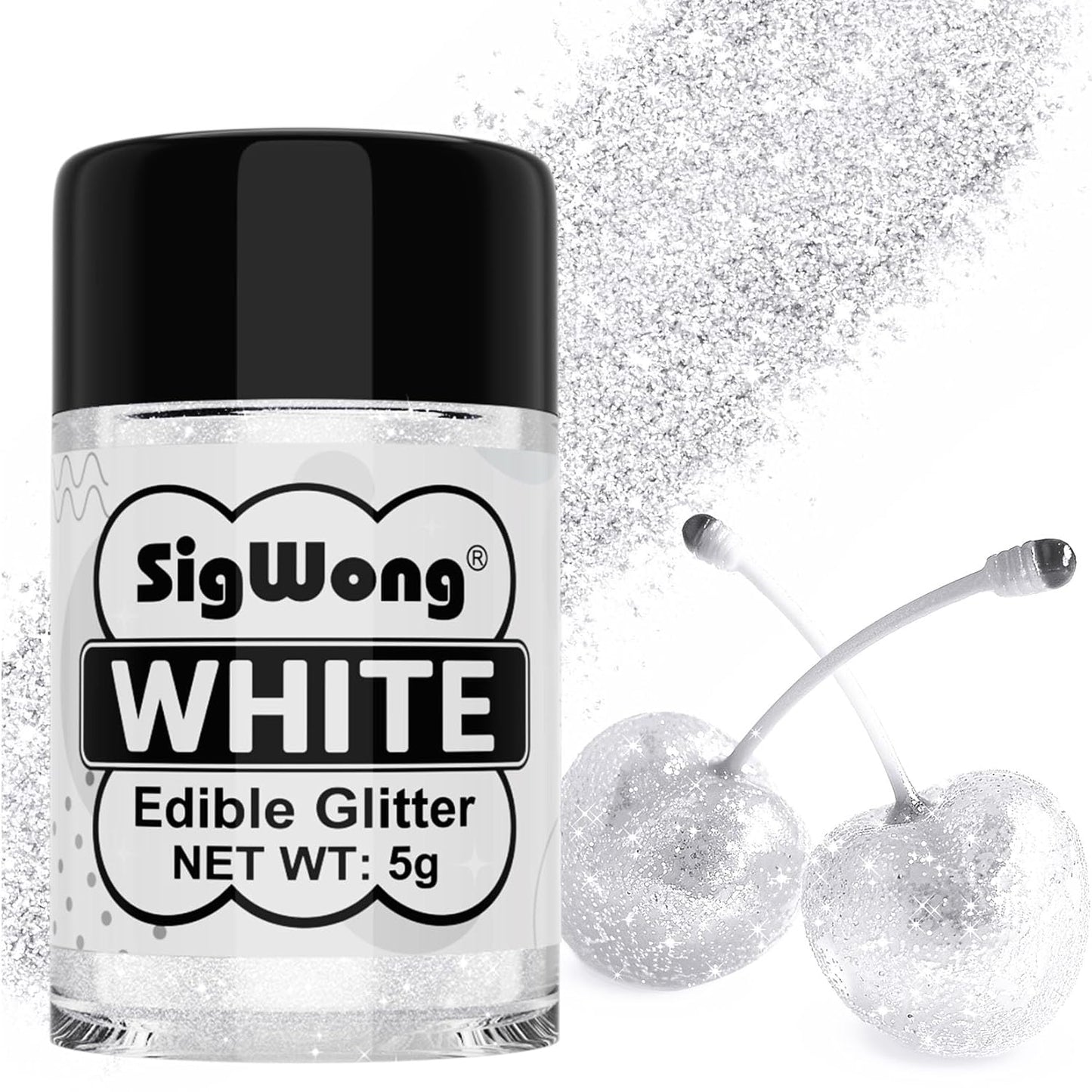 White Edible Glitter - 5g Food Grade Cake Decorating Shimmering Glitter, Edible Sprinkle Luster Dust