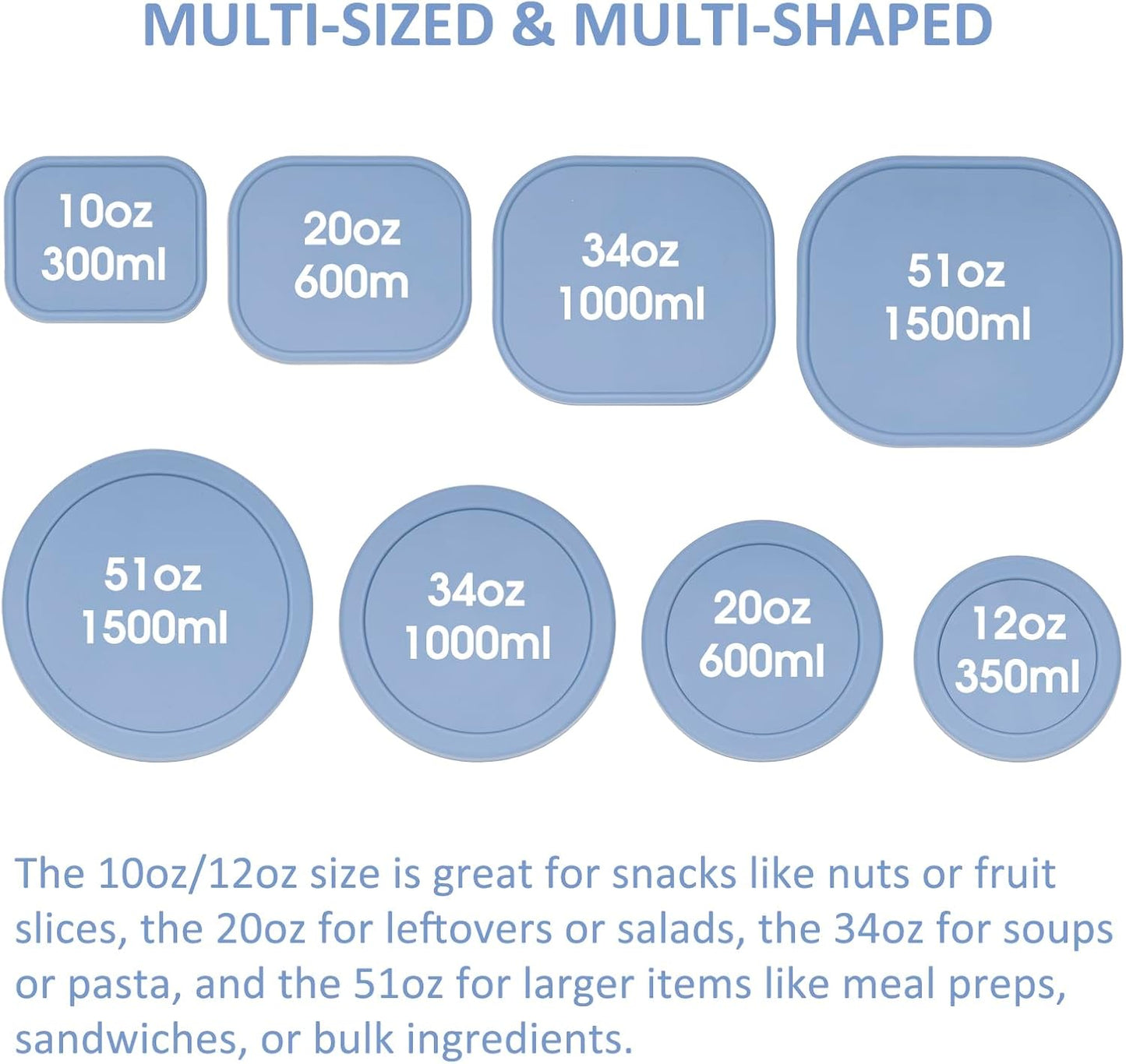 100% Silicone Food Storage Containers with Lids, 8 Pack, 10oz to 51oz, Reusable Leakproof Nesting &amp; Stackable Silicone Bento Lunch Box, Microwave Freezer Dishwasher Oven Safe, BPA Free, Slate Blue