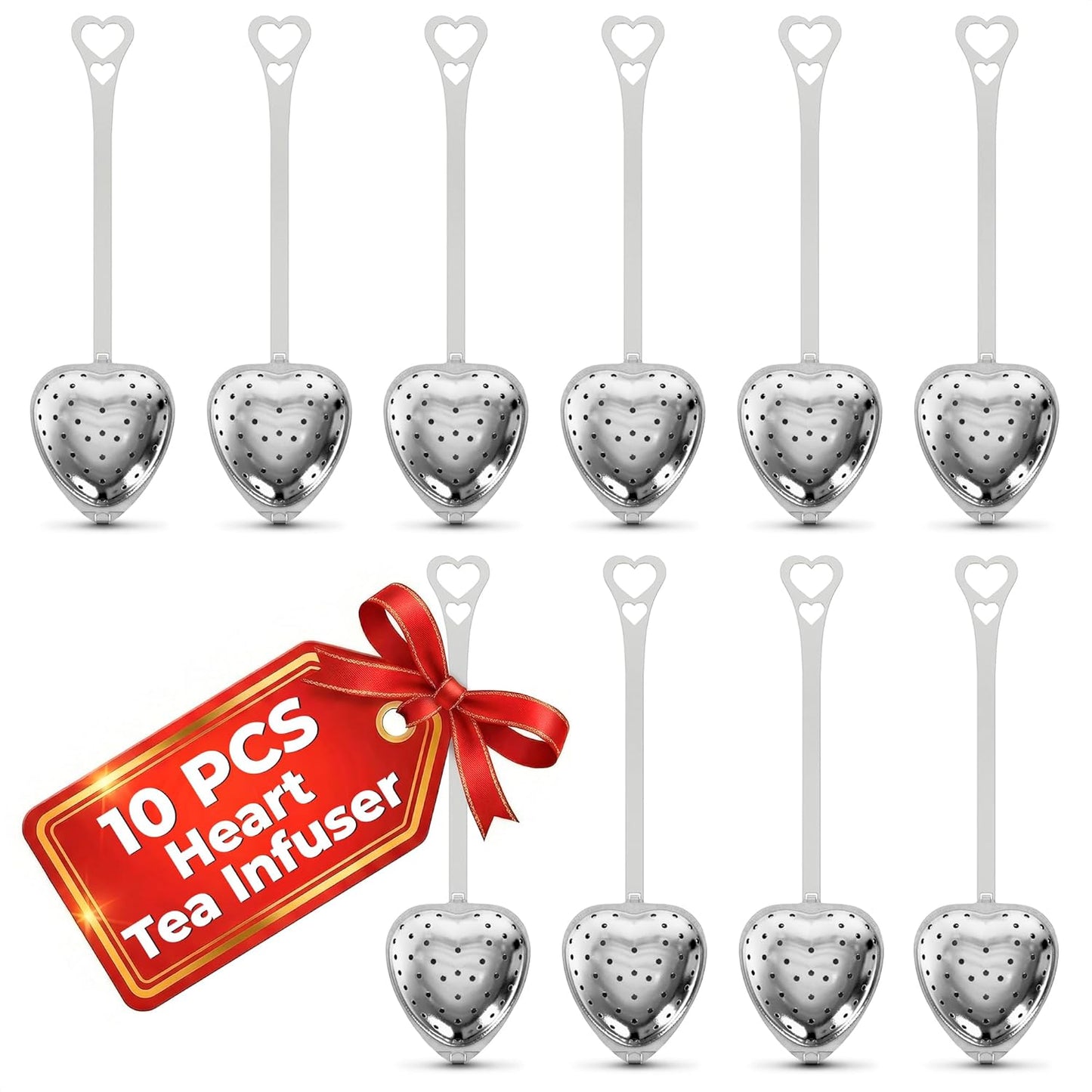 10 Pcs Heart Tea Infuser, 5.52 Inch, Stainless Steel Steeper | Heart Tea Strainer Bulk; Rust-Resistant; Dishwasher Safe; Secure Clasp, Easy Brewing Design; for Parties &amp; Gifting
