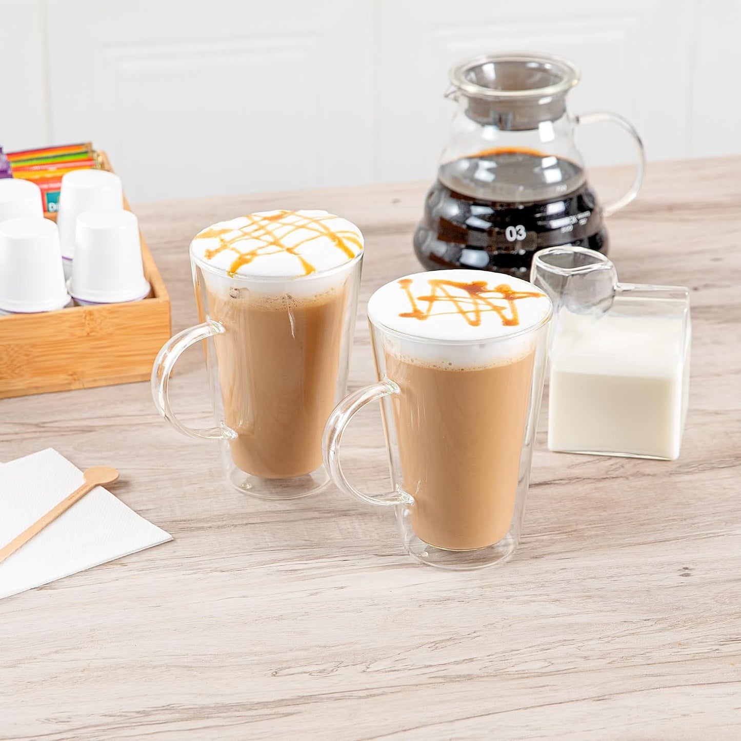 Restaurantware Glass Espresso Cups 12 Count 14 Ounces Borosilicate Double Wall Glass Coffee Mugs Insulated Clear Tea Drinkware for Hot or Cold Beverages