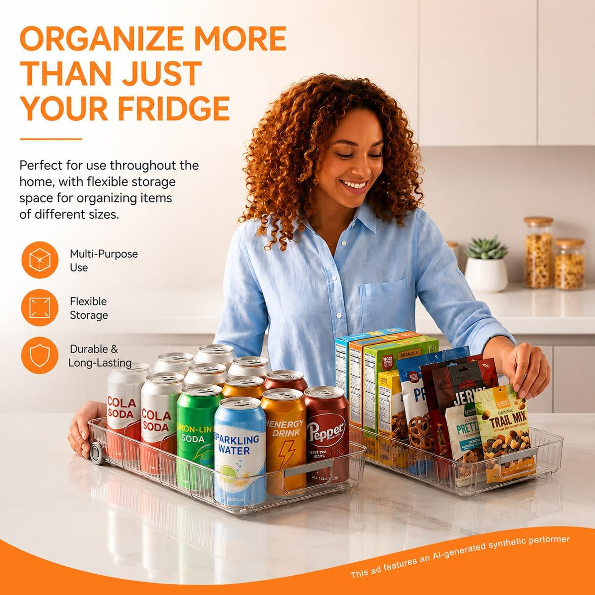 Refrigerator Organizers and Storage Roll Out Storage Bins Fridge Organizer with Wheels BPA-Free Clear Plastic Storage Bins Pantry Organizers and Storage 2 Pack