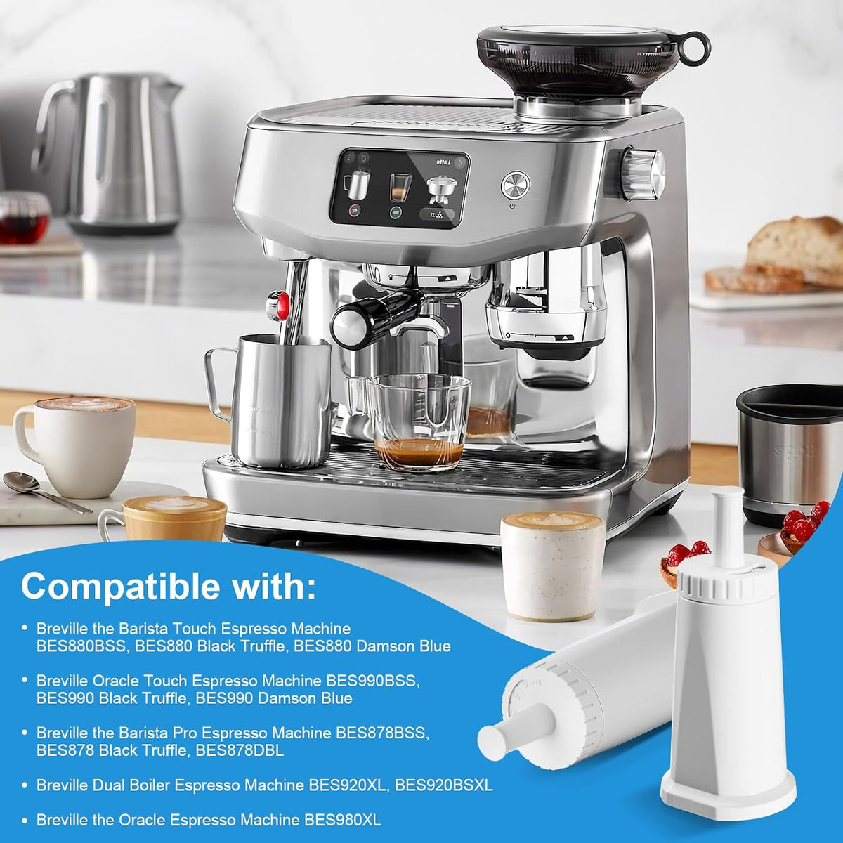 Water Filter for Breville Barista Touch Espresso Machine BES880, Barista Pro BES878, Oracle Touch BES990, Oracle BES980 &amp; Dual Boiler BES920 Bambino ClaroSwiss Sage, BES008WHT0NUC1 (3 Pcs)