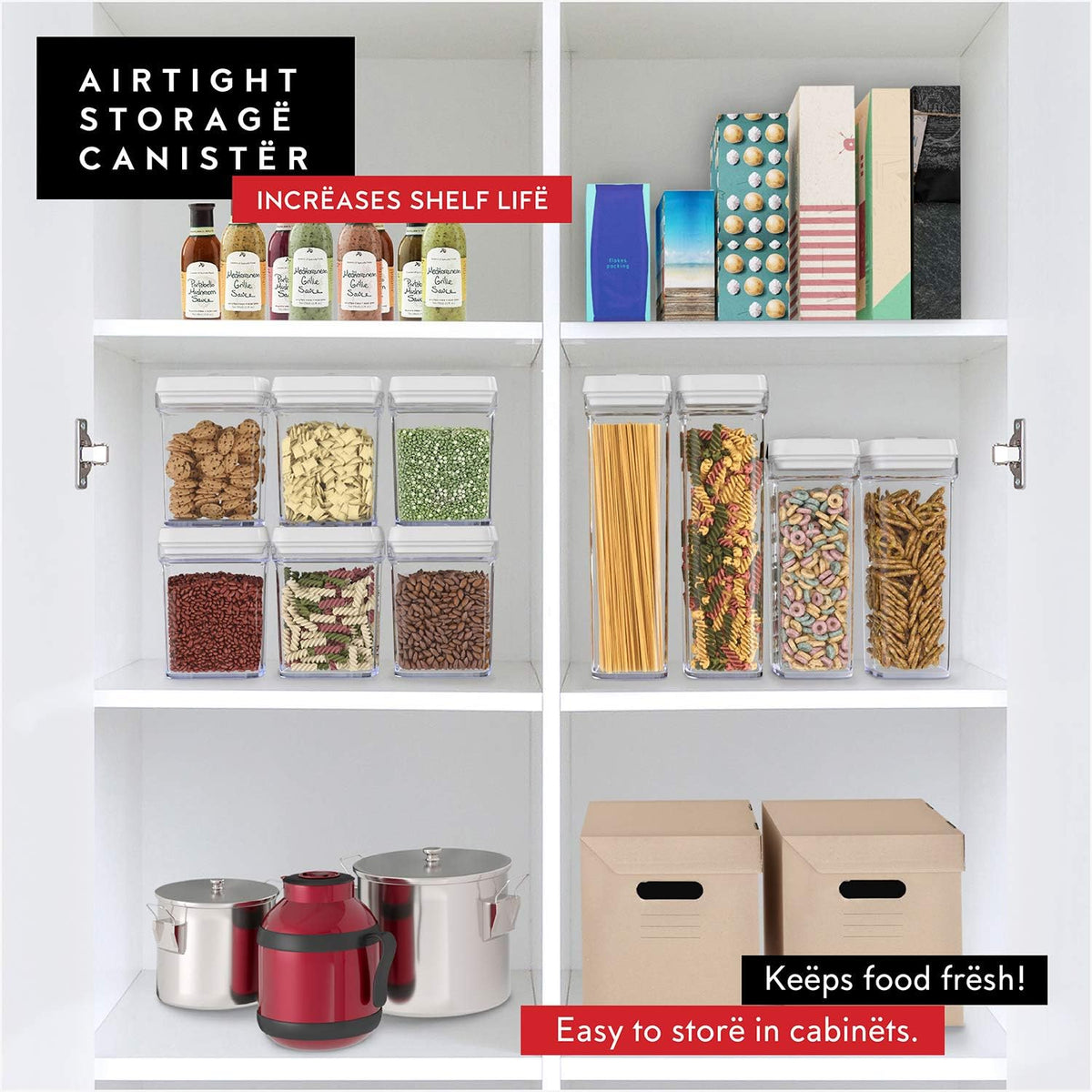 DWËLLZA KITCHEN Airtight Food Storage Containers for Pantry With White Lids – 6 Pack - Clear Air Tight Kitchen Containers Pantry Organization and Storage - BPA-Free Plastic - Keeps Food Fresh & Dry