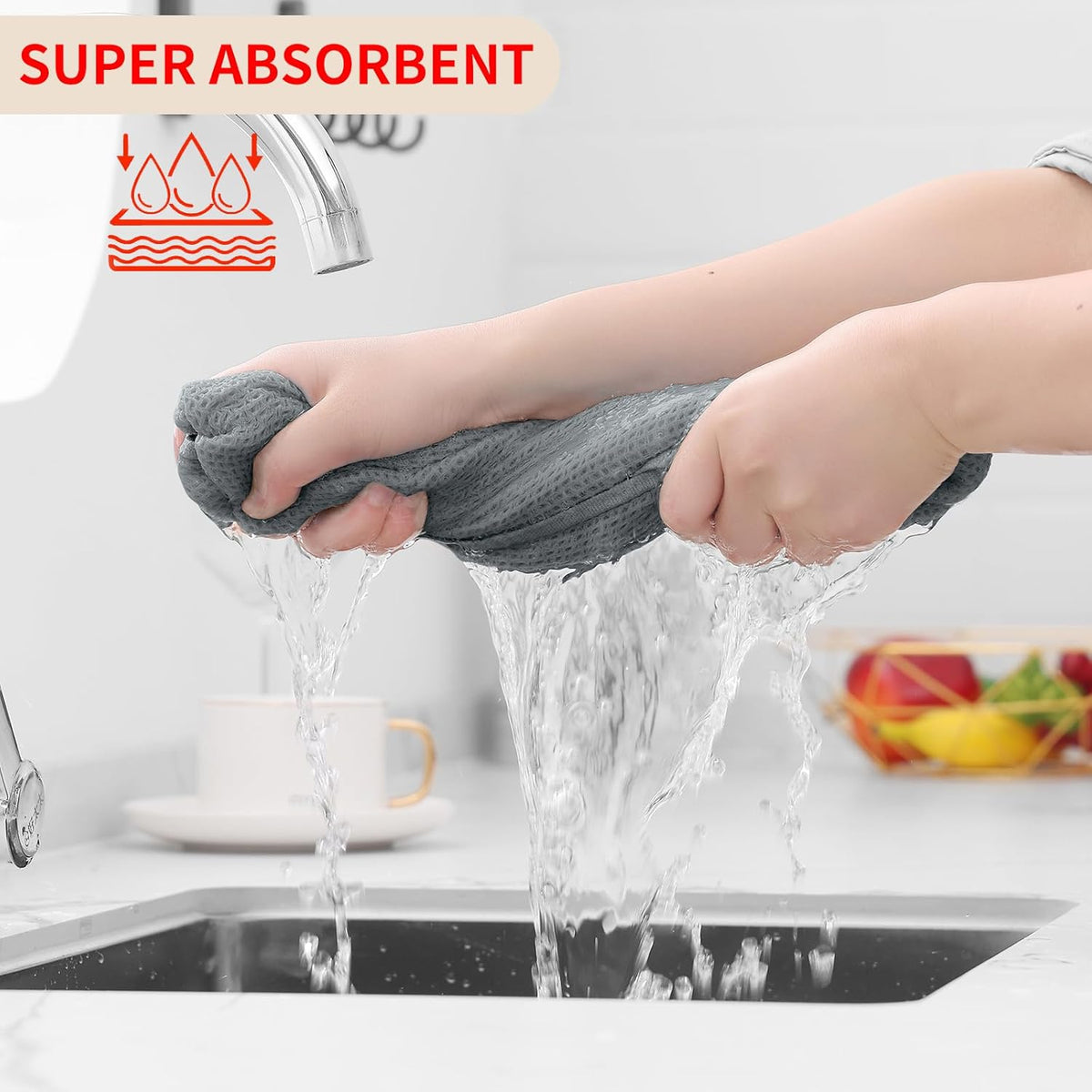 Homaxy 100% Cotton Waffle Weave Kitchen Dish Towels, Ultra Soft Absorbent Quick Drying Cleaning Towel, 13 x 28 Inches, 4-Pack, Grey