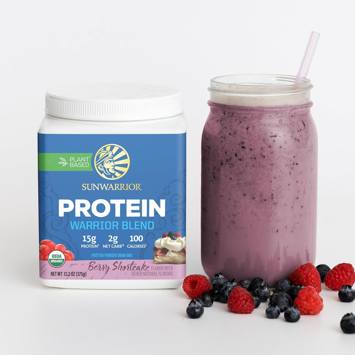 Sunwarrior - Warrior Blend, Plant Based, Raw Vegan Protein Powder with Peas &amp; Hemp, Berry, 13.2 Ounce (Pack of 1)