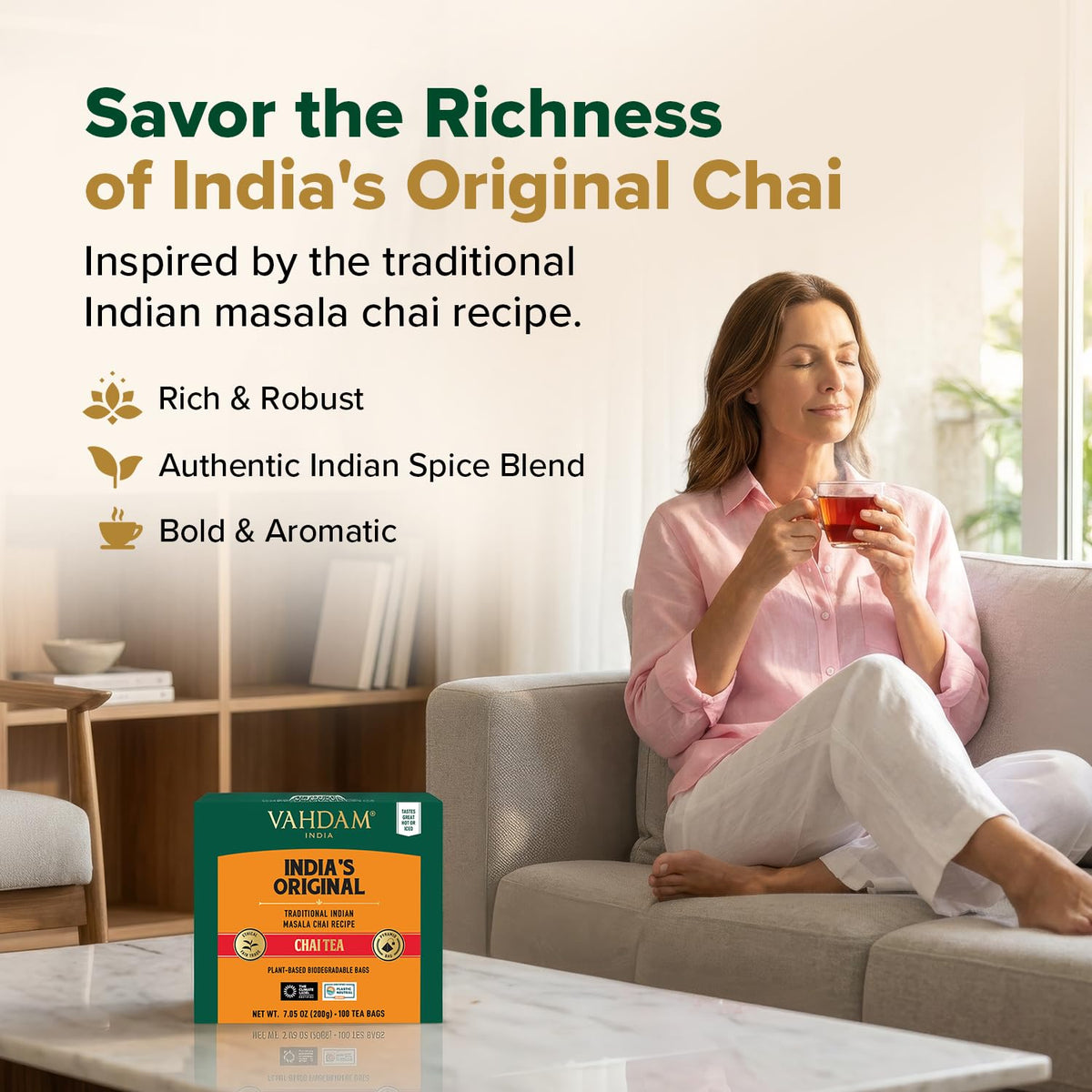 VAHDAM India's Original Masala Chai Tea Bags (100 Count) Pyramid Tea Bags