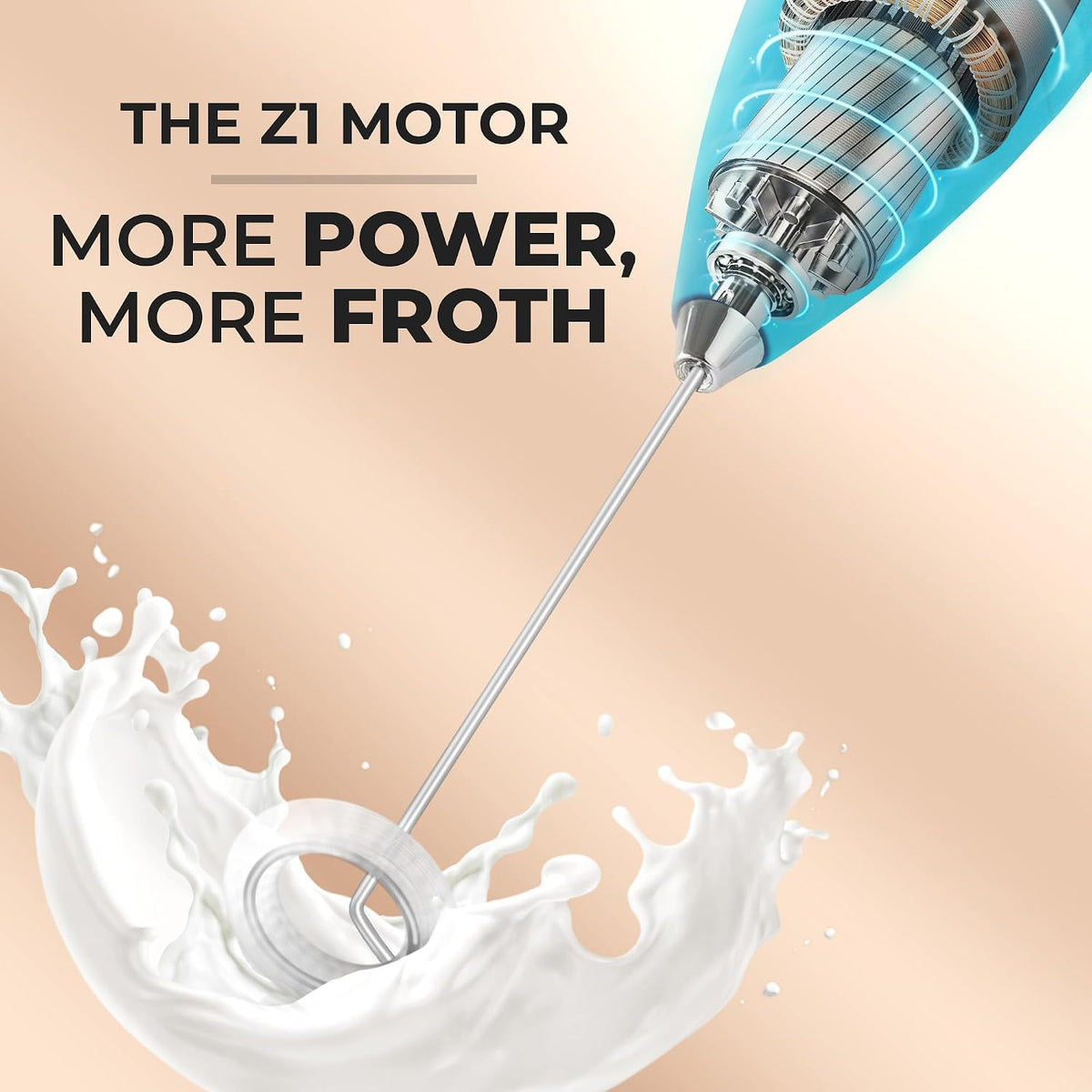 Zulay Kitchen Powerful Milk Frother Wand With Duracell Batteries - Ultra Fast Handheld Drink Mixer - Electric Whisk Foam Maker for Coffee, Lattes, Cappuccino &amp; Matcha - Z1 Motor - Blue Teal