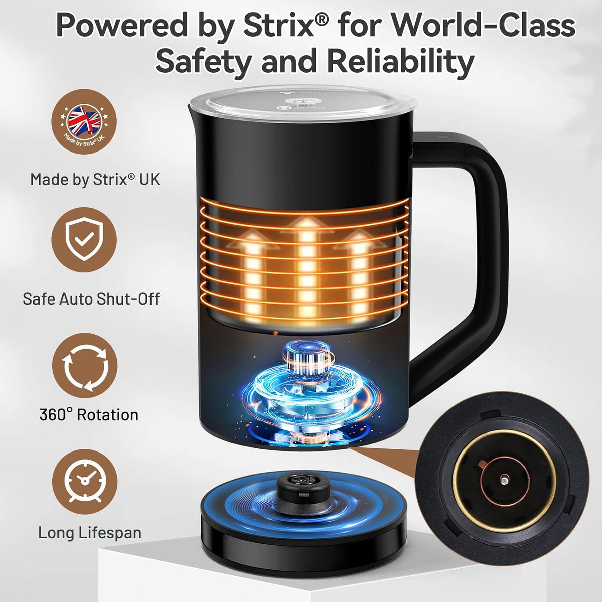 Secura Milk Frother, 8.4oz Automatic Hot/Cold Foam Maker, Black
