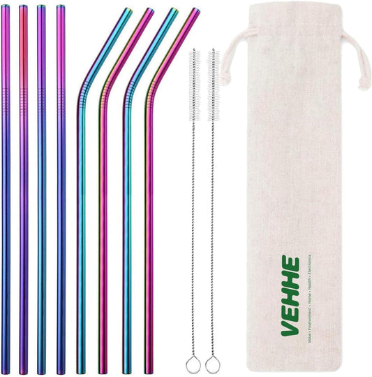 VEHHE 8 Pack Rainbow Metal Straws, Reusable Stainless Steel Straws 20/30 oz