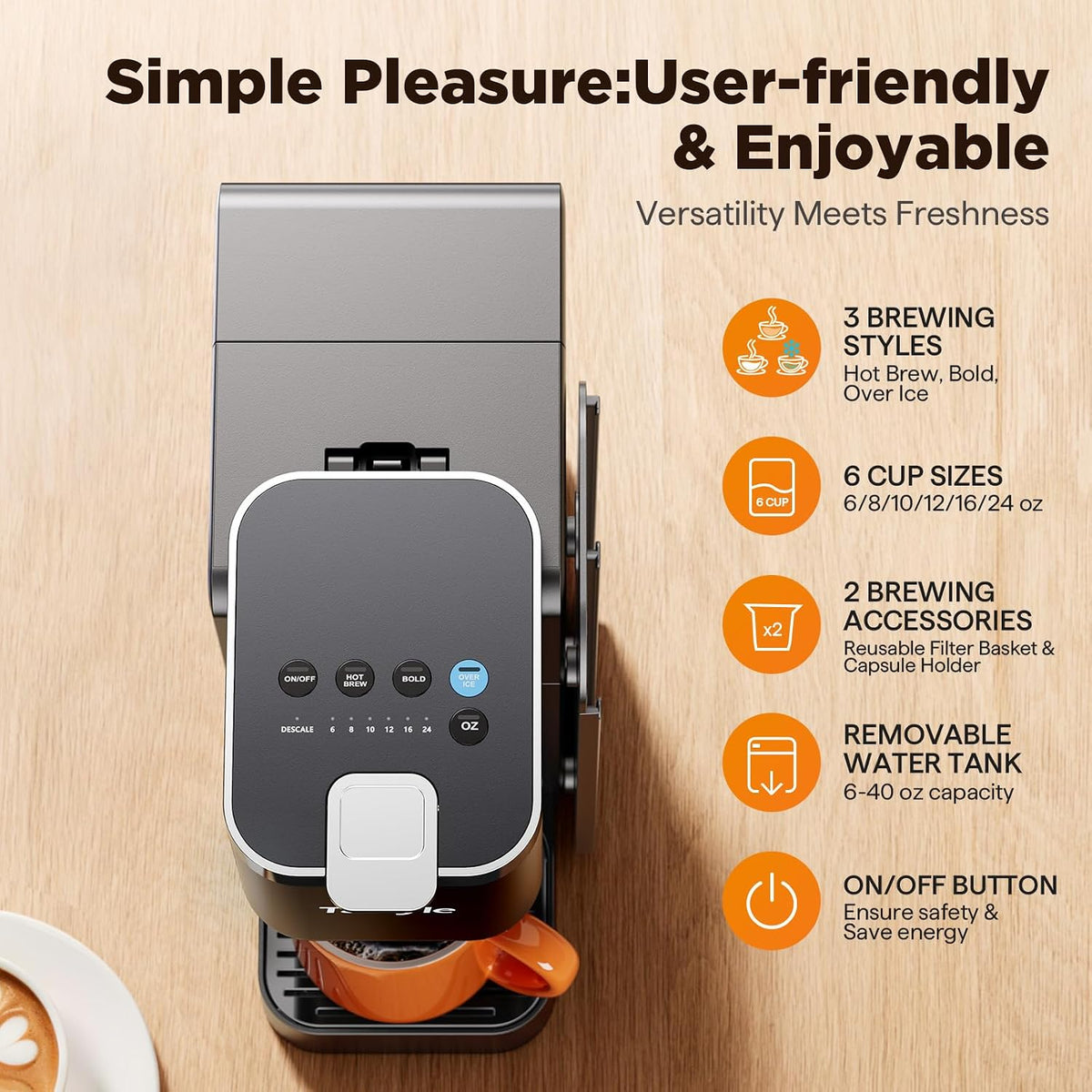 Tastyle Hot &amp; Iced Coffee Maker with Magnetic K-Pod Holder, Fits 7.3'' Mug